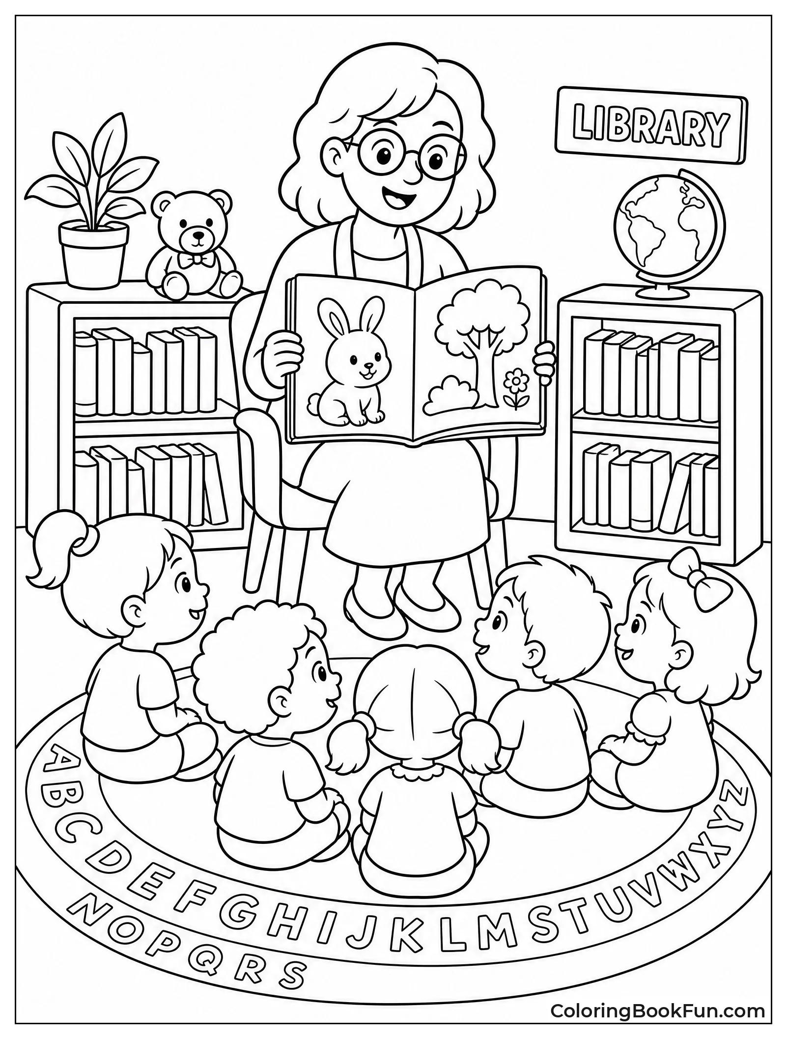 Storytime with Kids on Alphabet Rug
