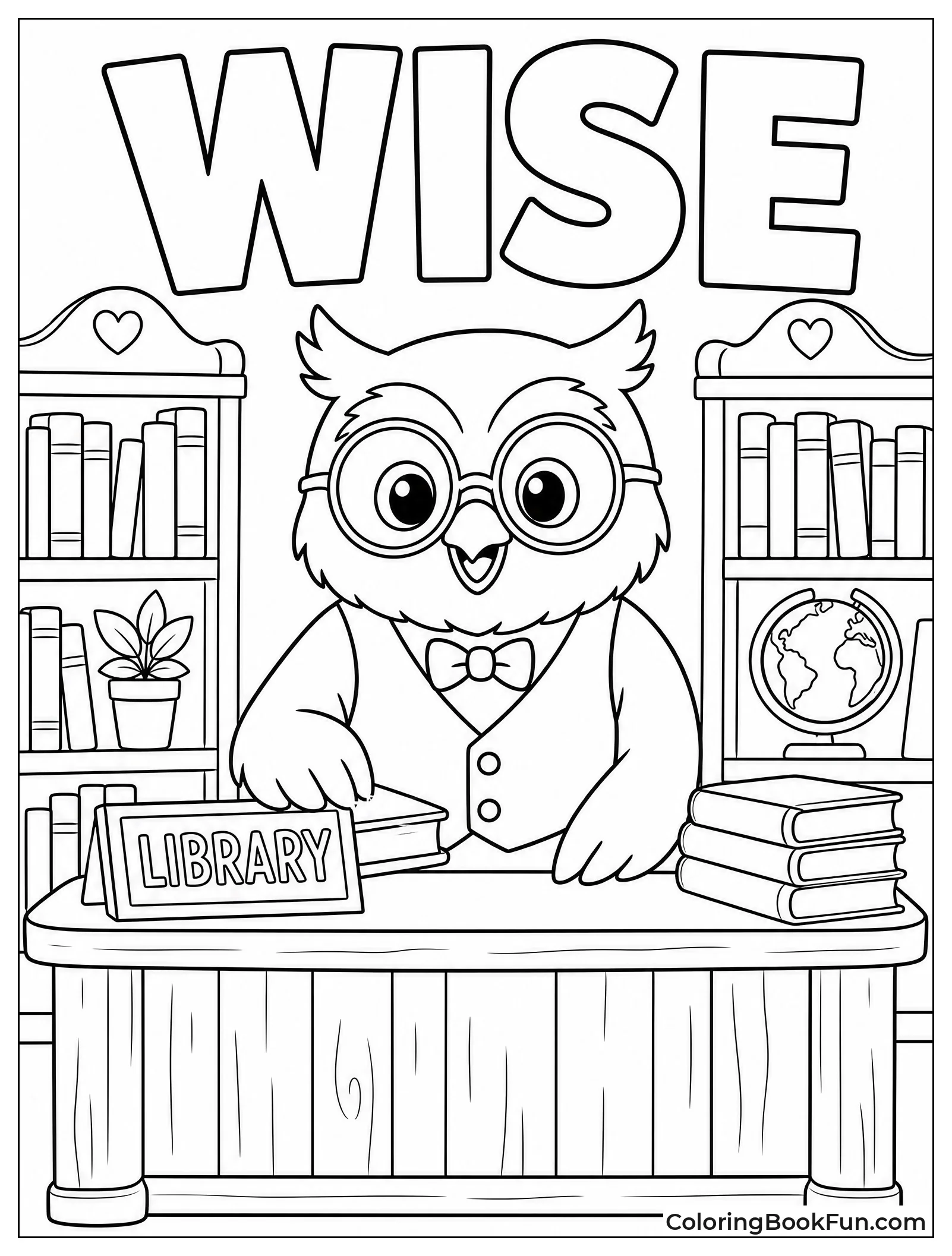 Owl Librarian Standing Behind Library Desk