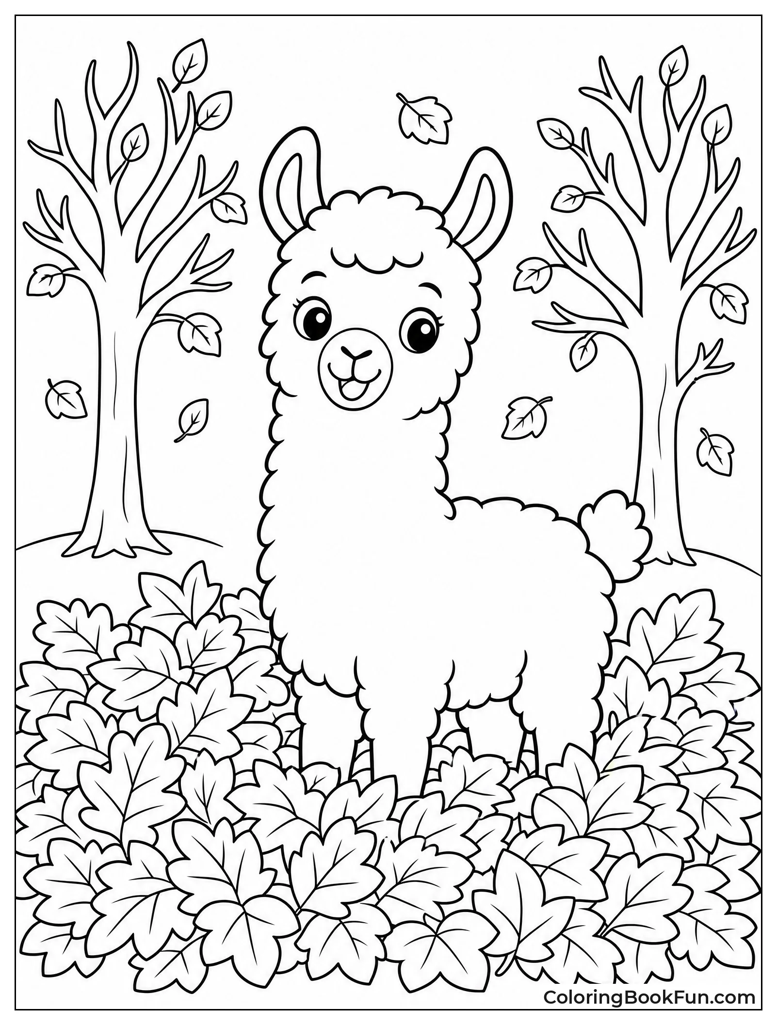 Llama in Pile of Autumn Leaves