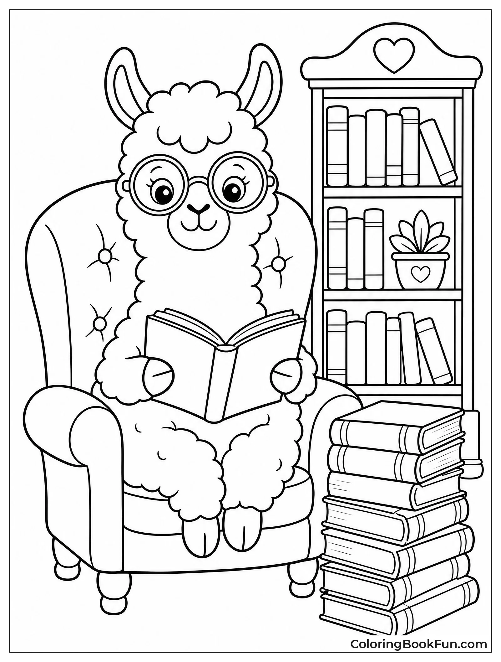 Llama Reading Books in Library