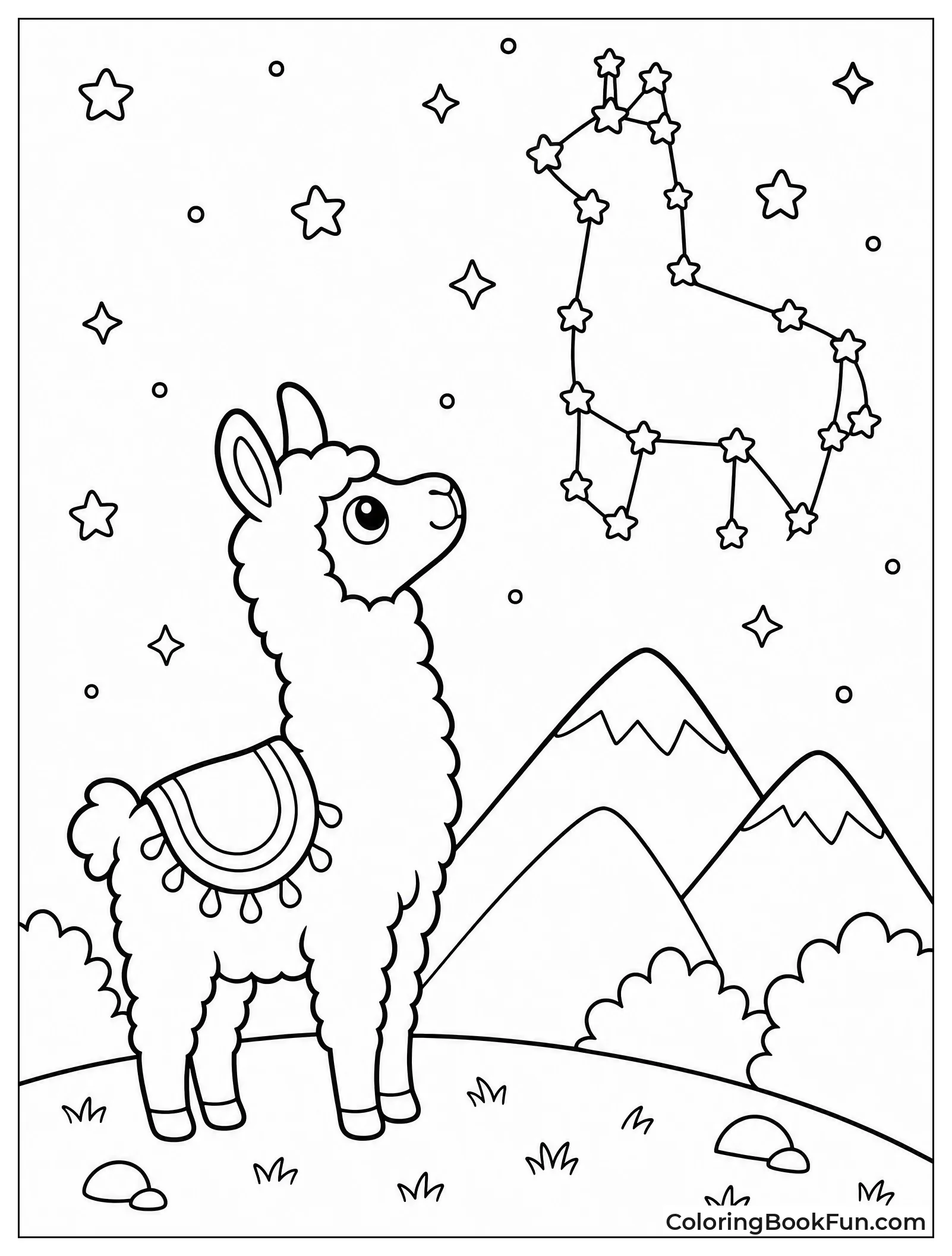 Llama Stargazing at Night Sky