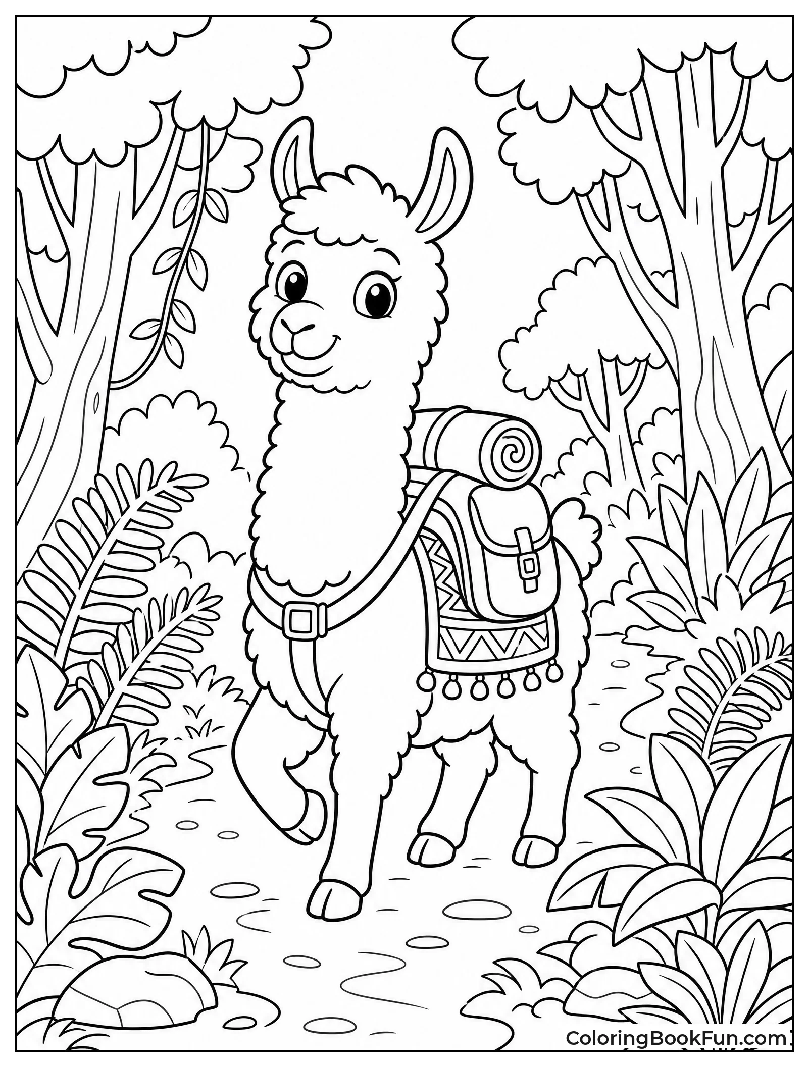 Llama Walking on Forest Path