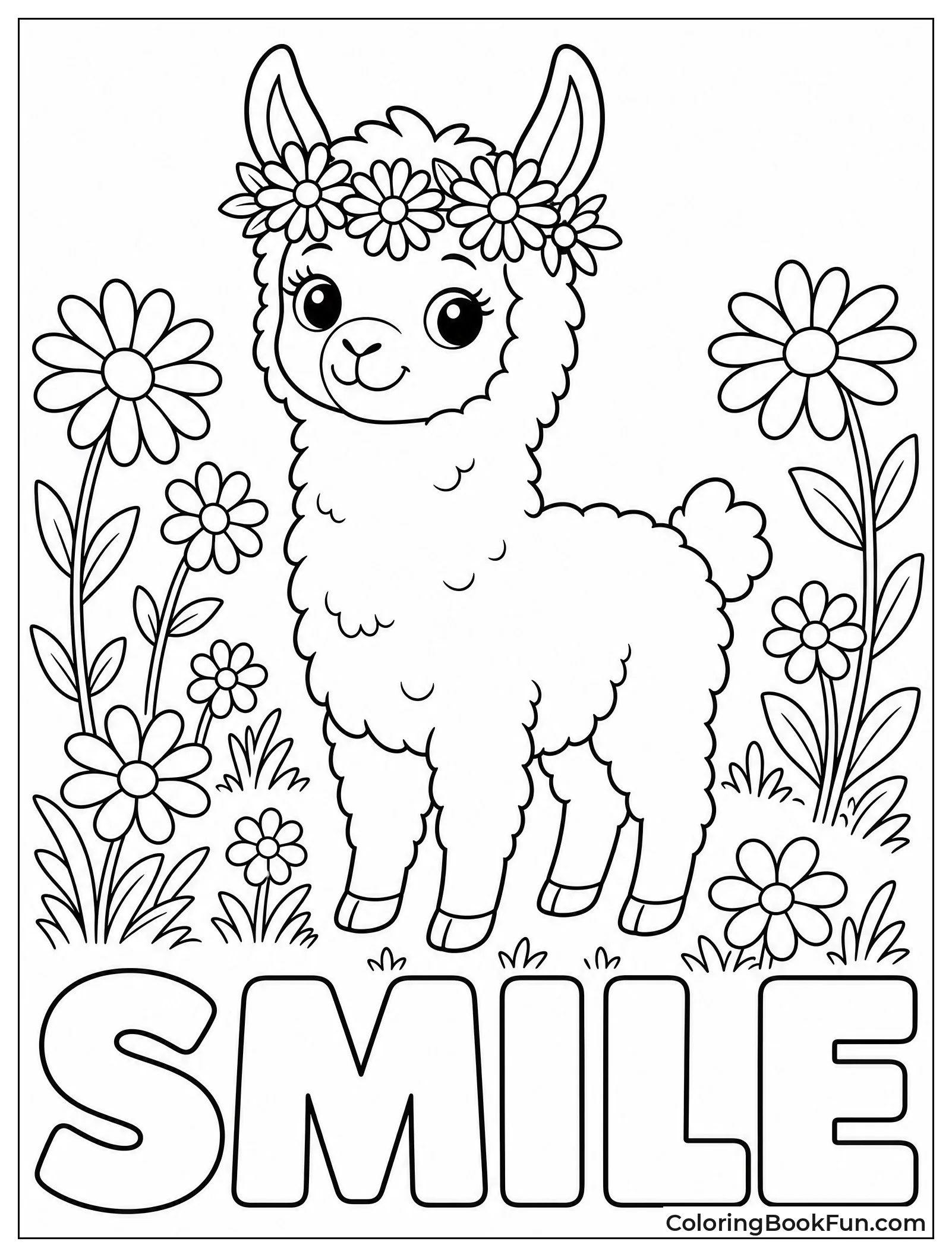 Llama Wearing Daisy Flower Crown