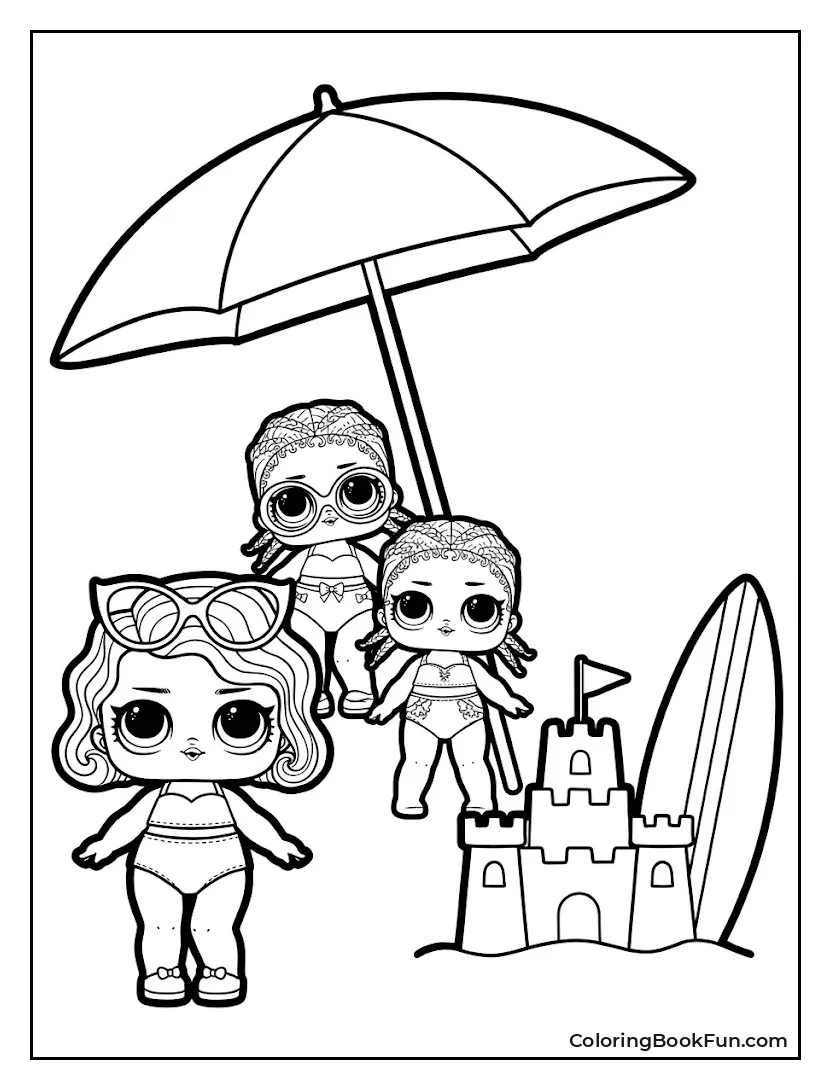 Dolls at Beach with Sandcastle