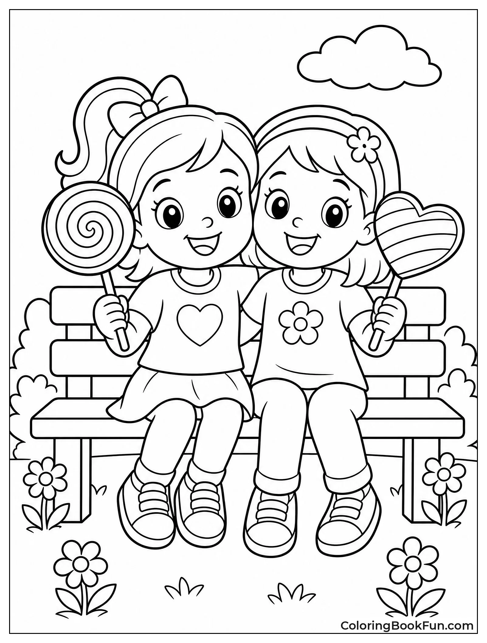 Two Friends Sharing Colorful Lollipops