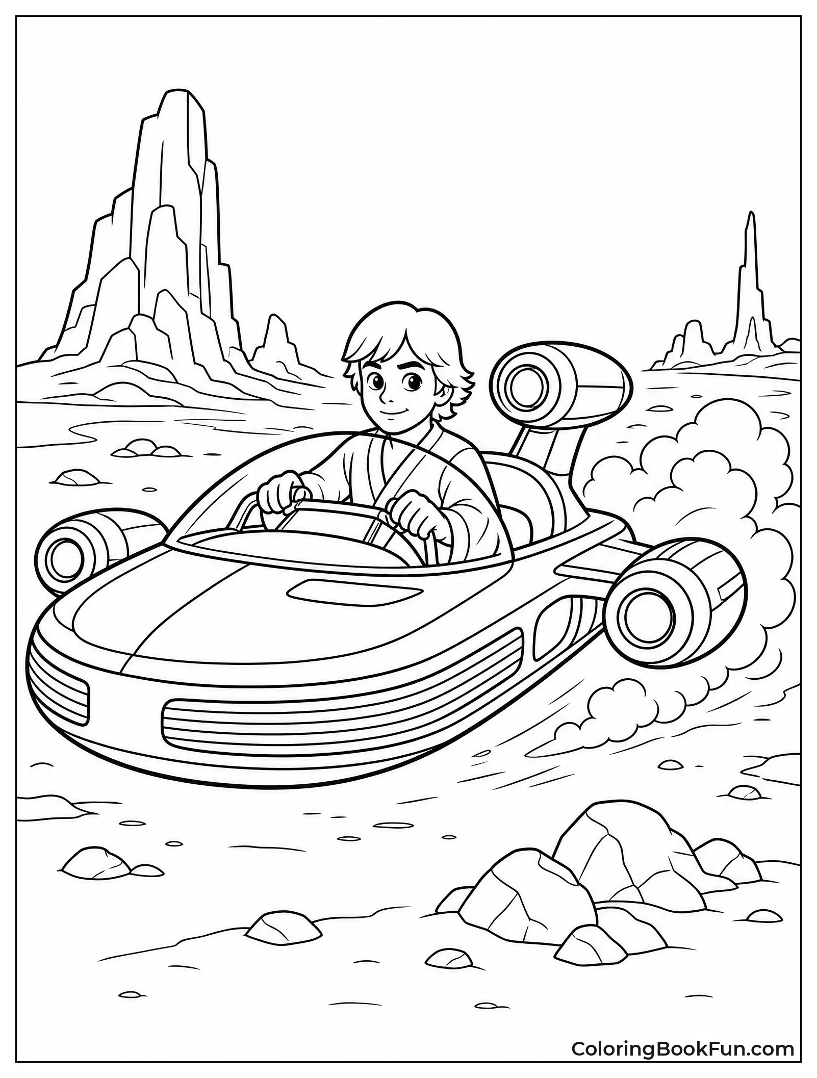 Luke Drives Landspeeder in Desert