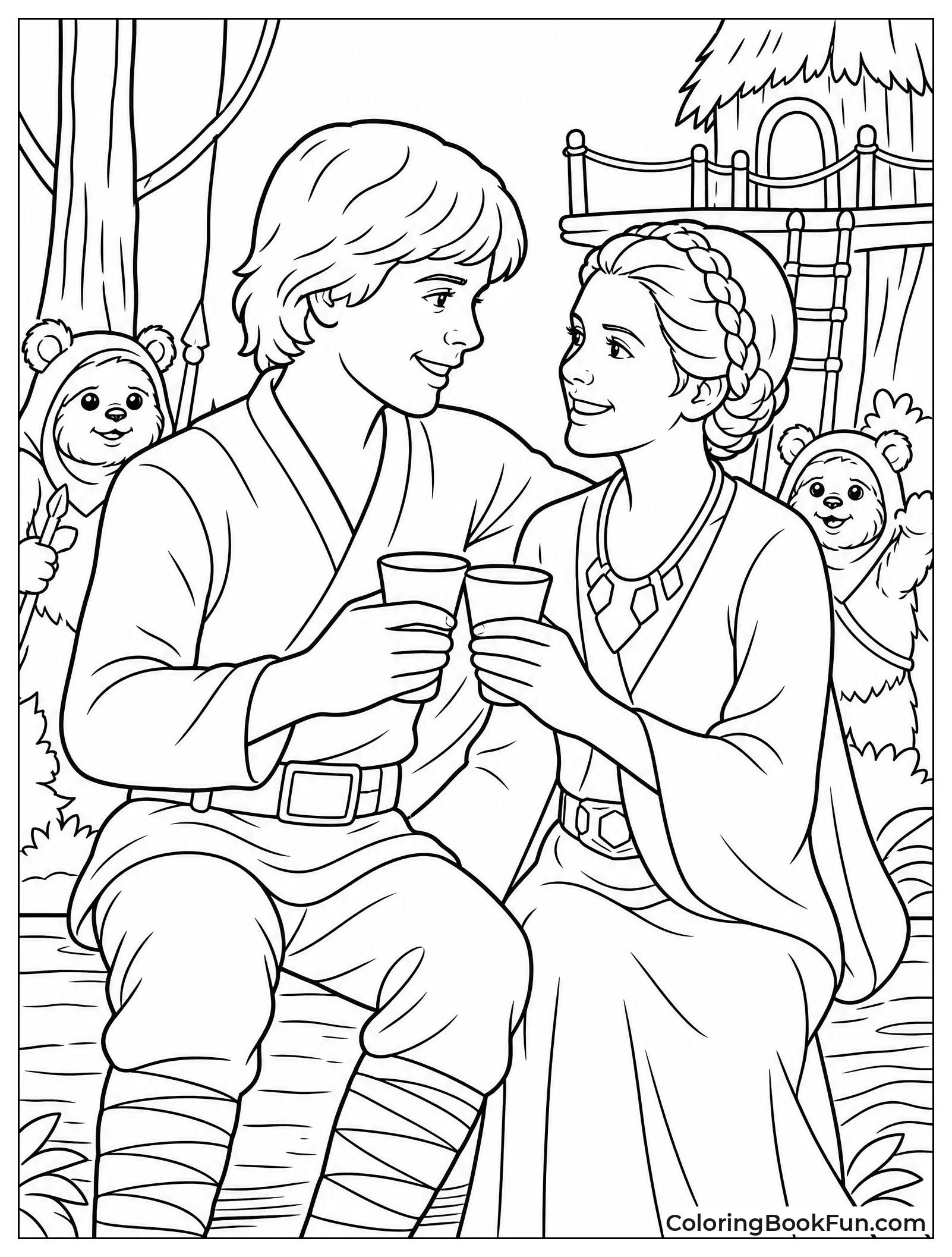 Luke Sits with Leia in Village