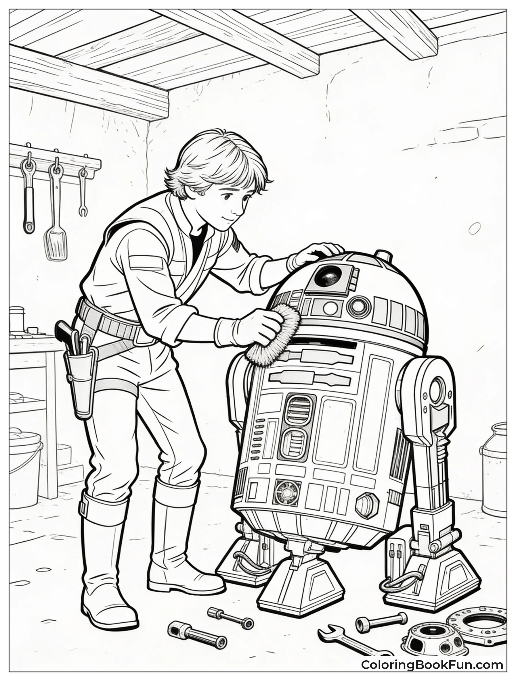 Luke Cleans R2 in Garage