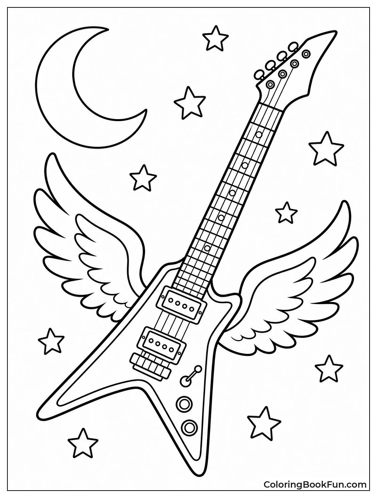 Winged Guitar Soars at Night