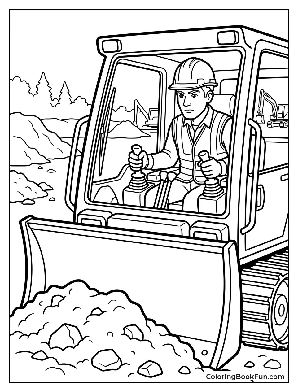 Operator Driving Bulldozer in Cab