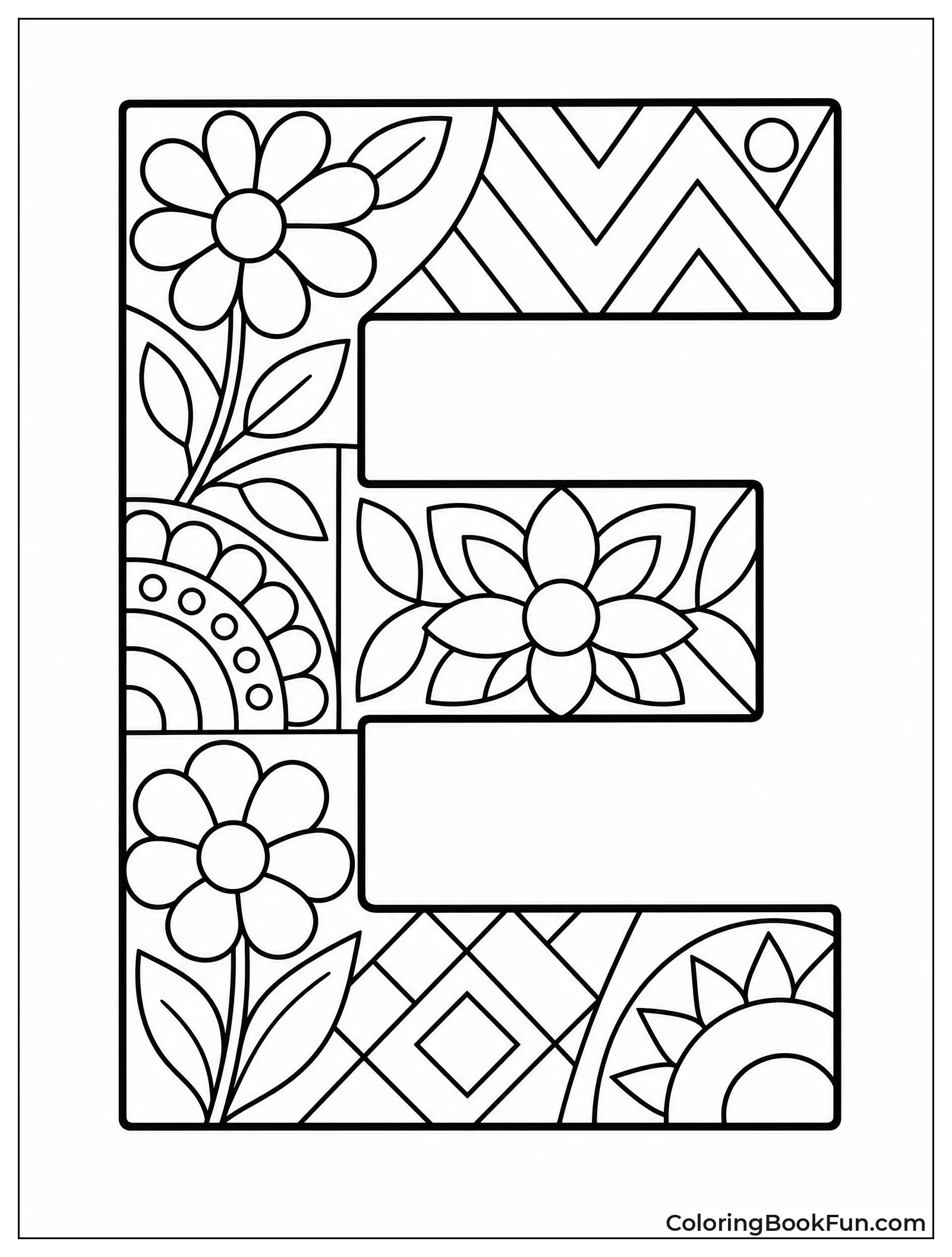 Mandala Patterns Inside Letter E