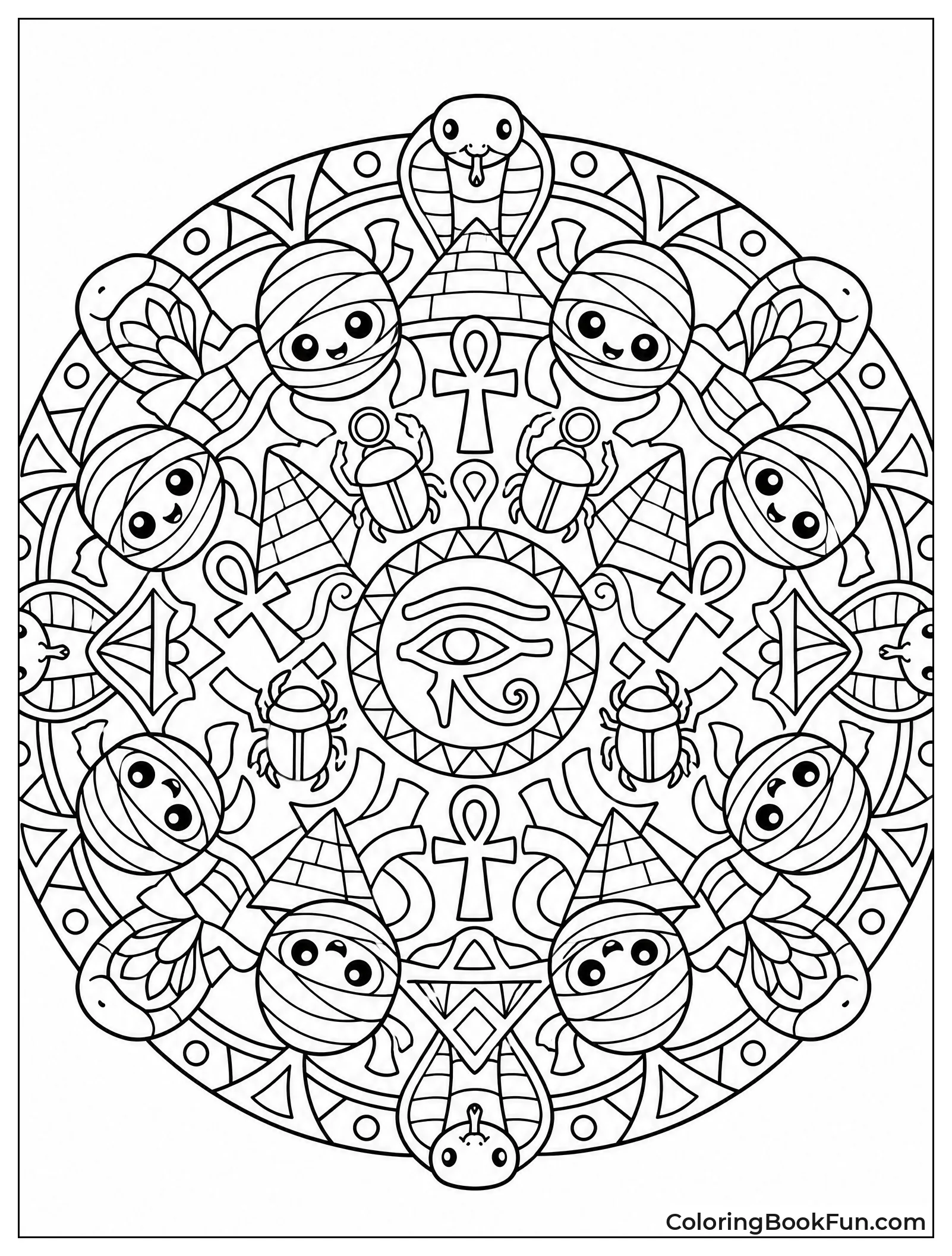 Mandala Pattern with Mummy Faces