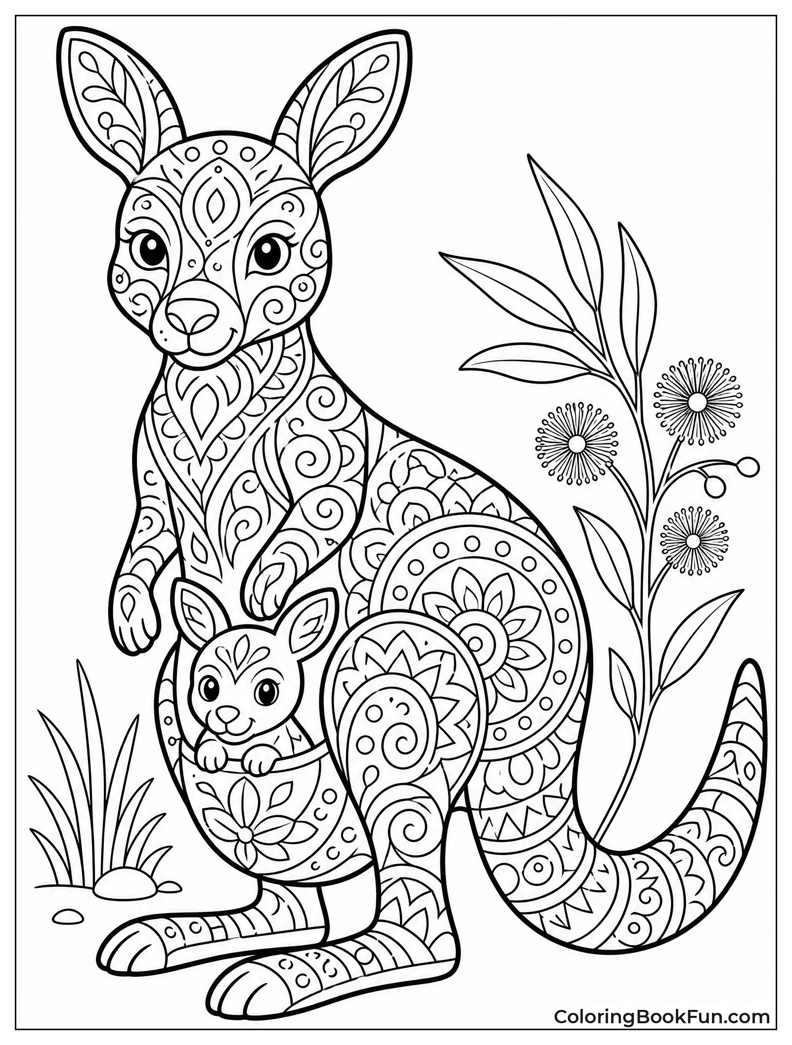 Kangaroo Filled with Mandala Patterns