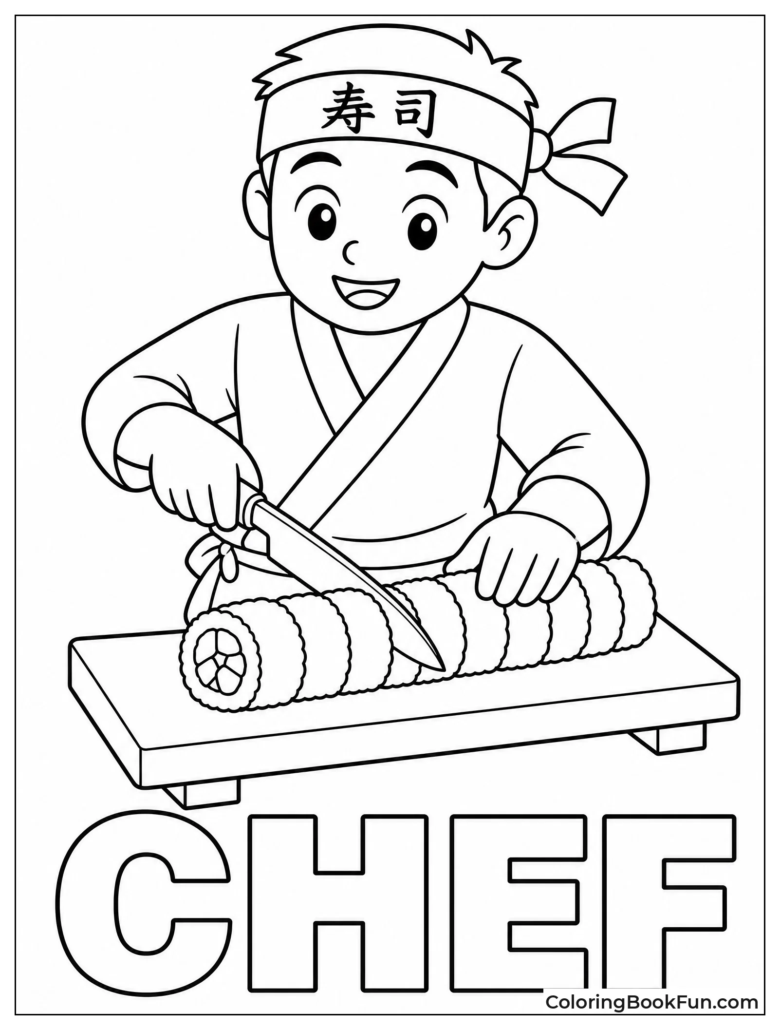 Master Sushi Chef Slicing Roll