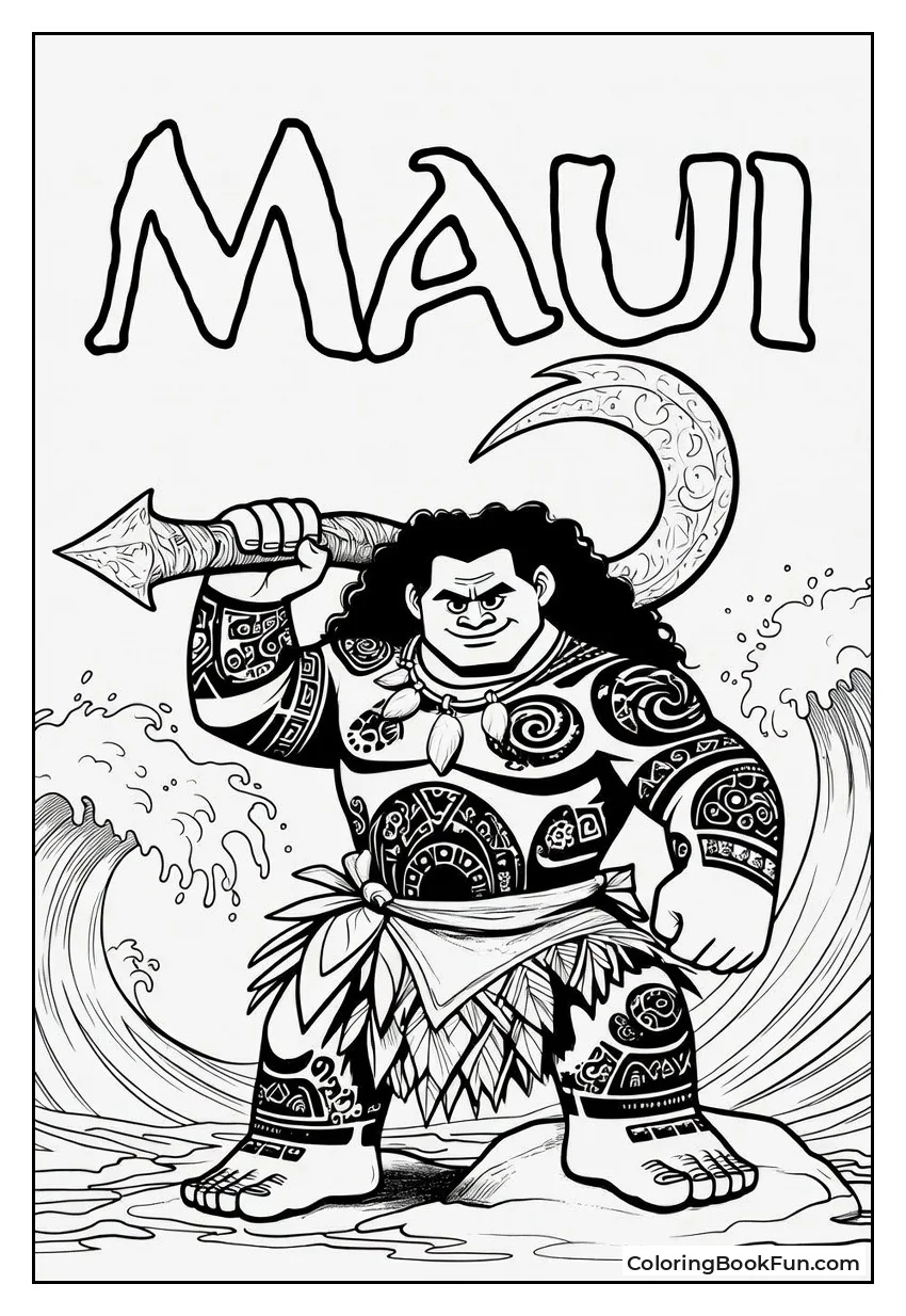 Maui Stands on Rock with Hook