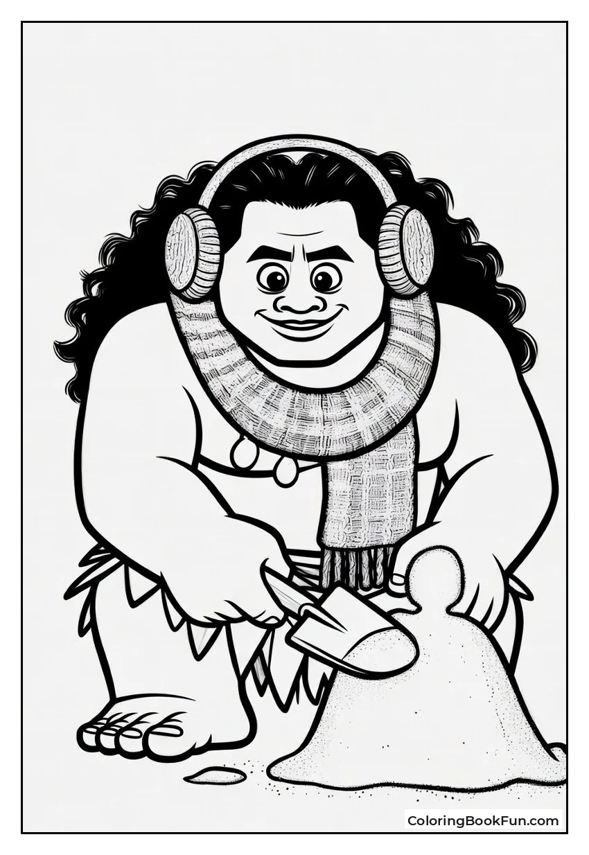 Maui Wears Scarf and Builds Sandman