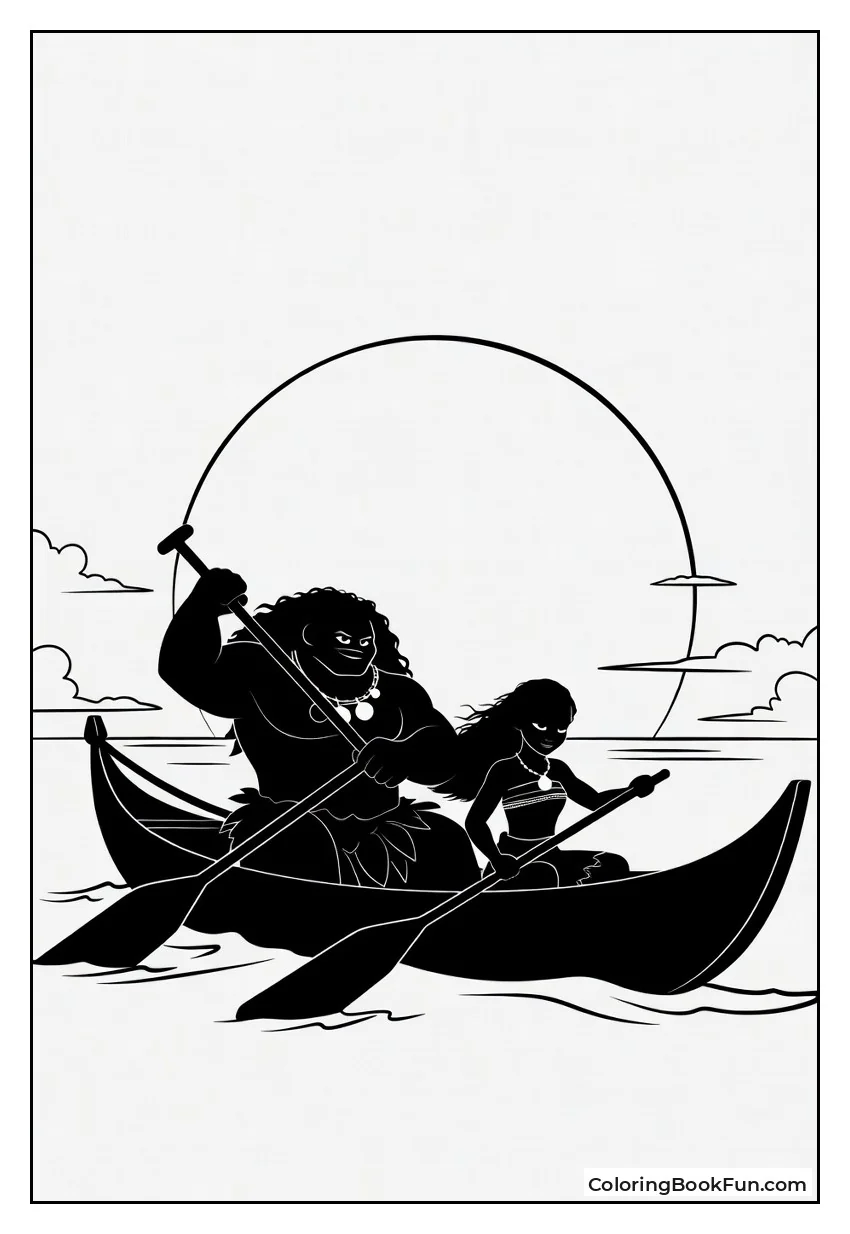 Maui and Moana Sail into Sunset