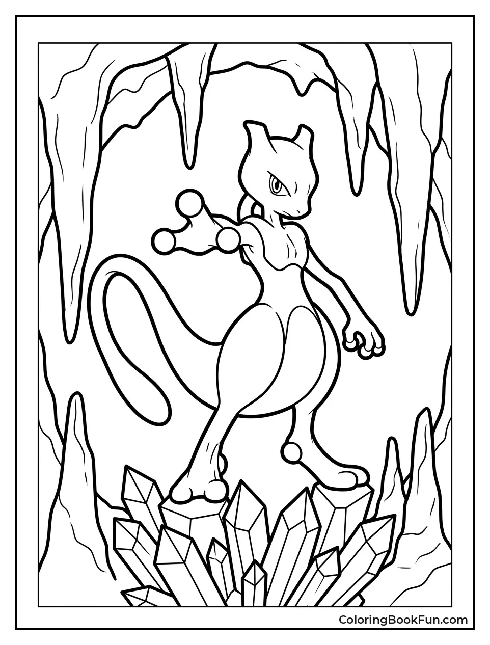 Mewtwo Perches on Crystal Formation in Cave
