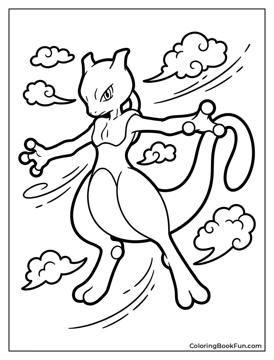 Mewtwo Soars Through Sky with Wind Lines