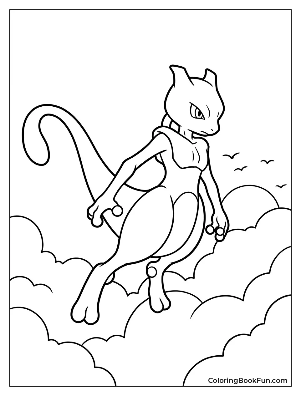 Mewtwo Flies High Above Sunset Clouds