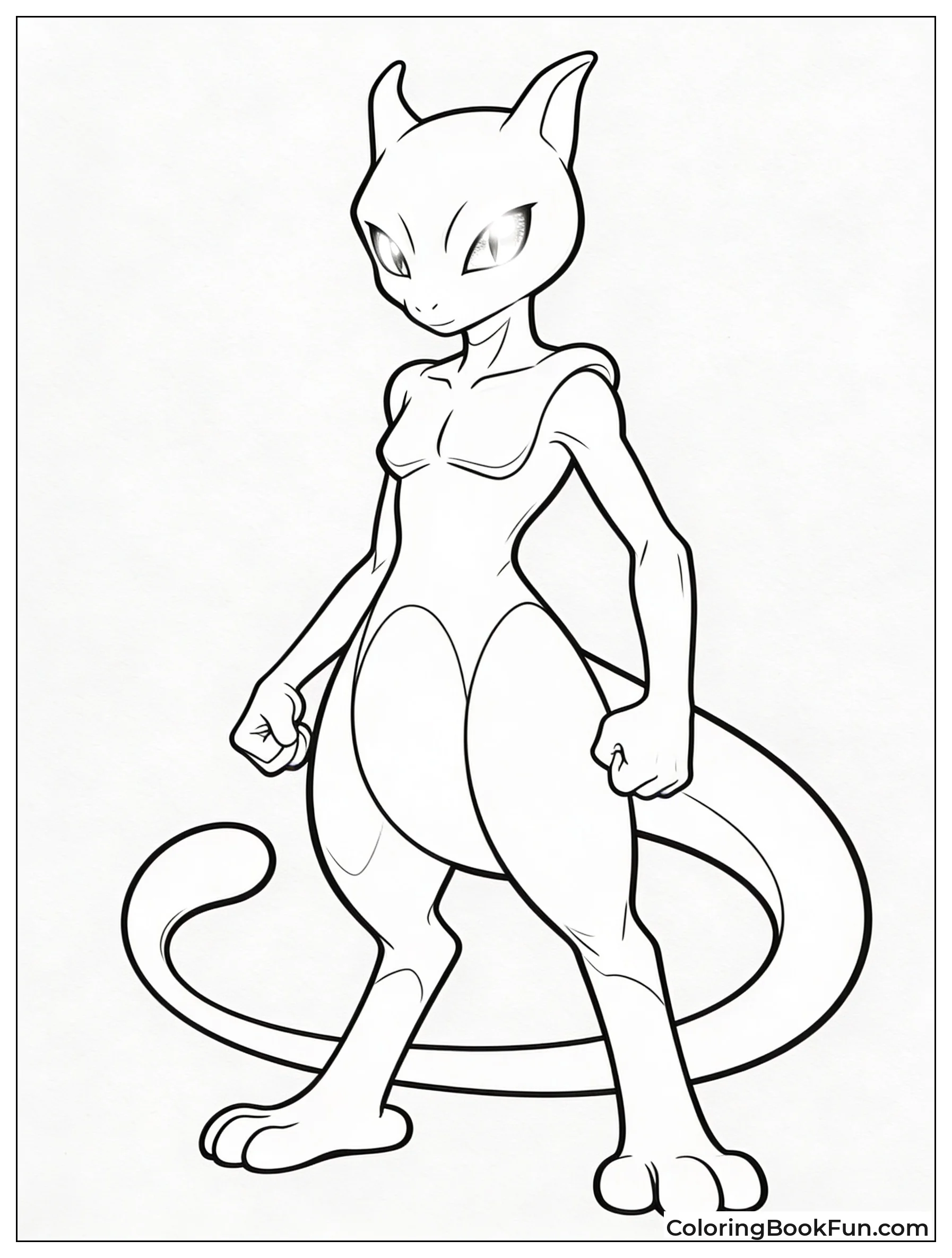 Mewtwo Stands Powerfully with Tail Curled