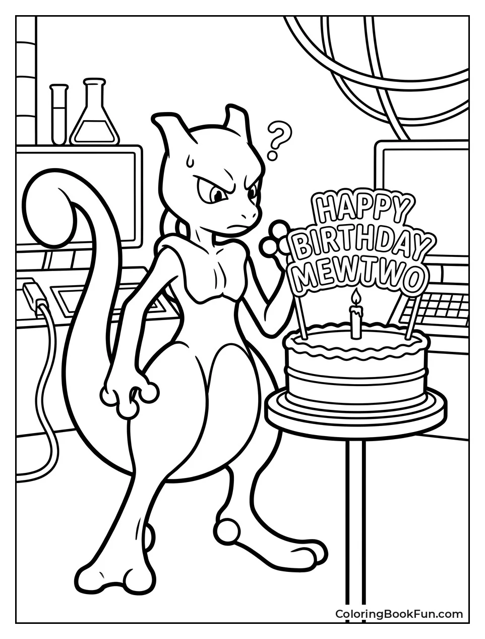 Mewtwo Looks Confused at Birthday Cake