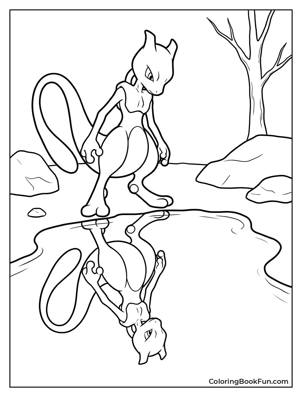Mewtwo Gazes at Reflection in Still Lake