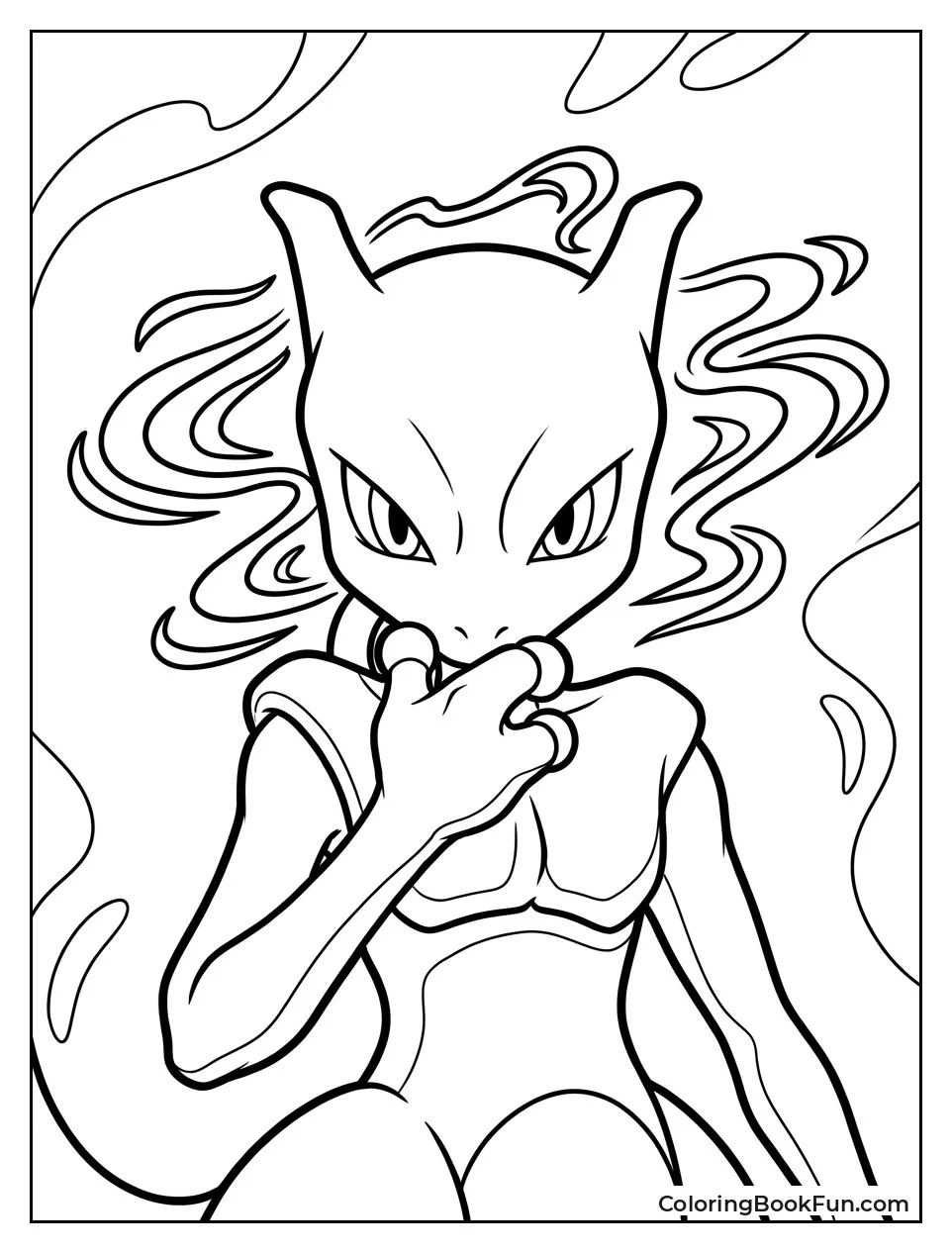 Mewtwo Looks Thoughtful with Psychic Swirls Nearby