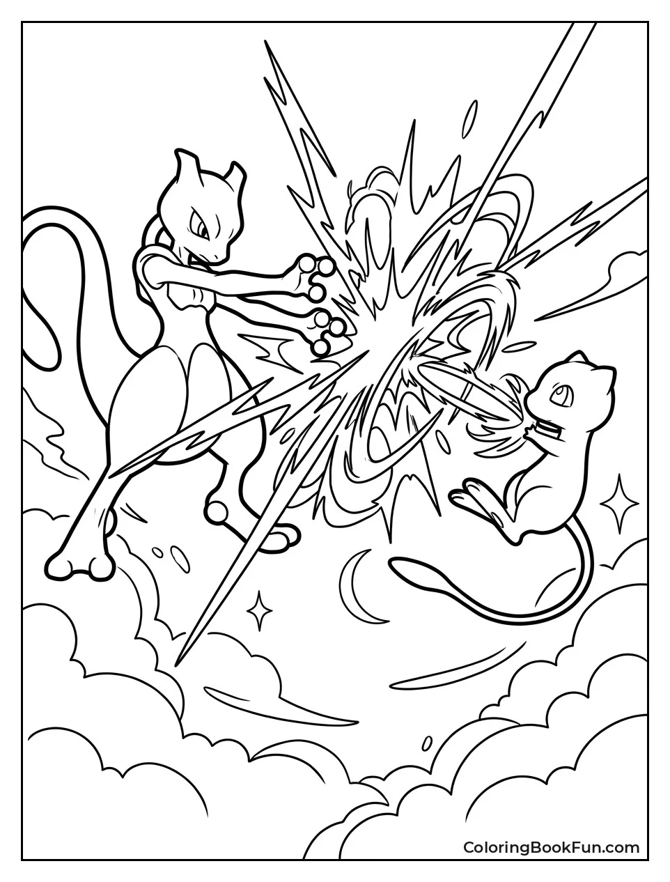 Mewtwo and Mew Clash with Psychic Beams