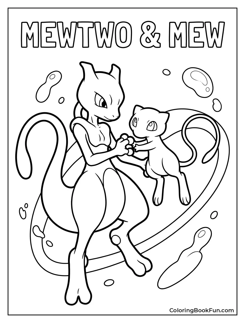 Mewtwo and Mew Float Together Peacefully