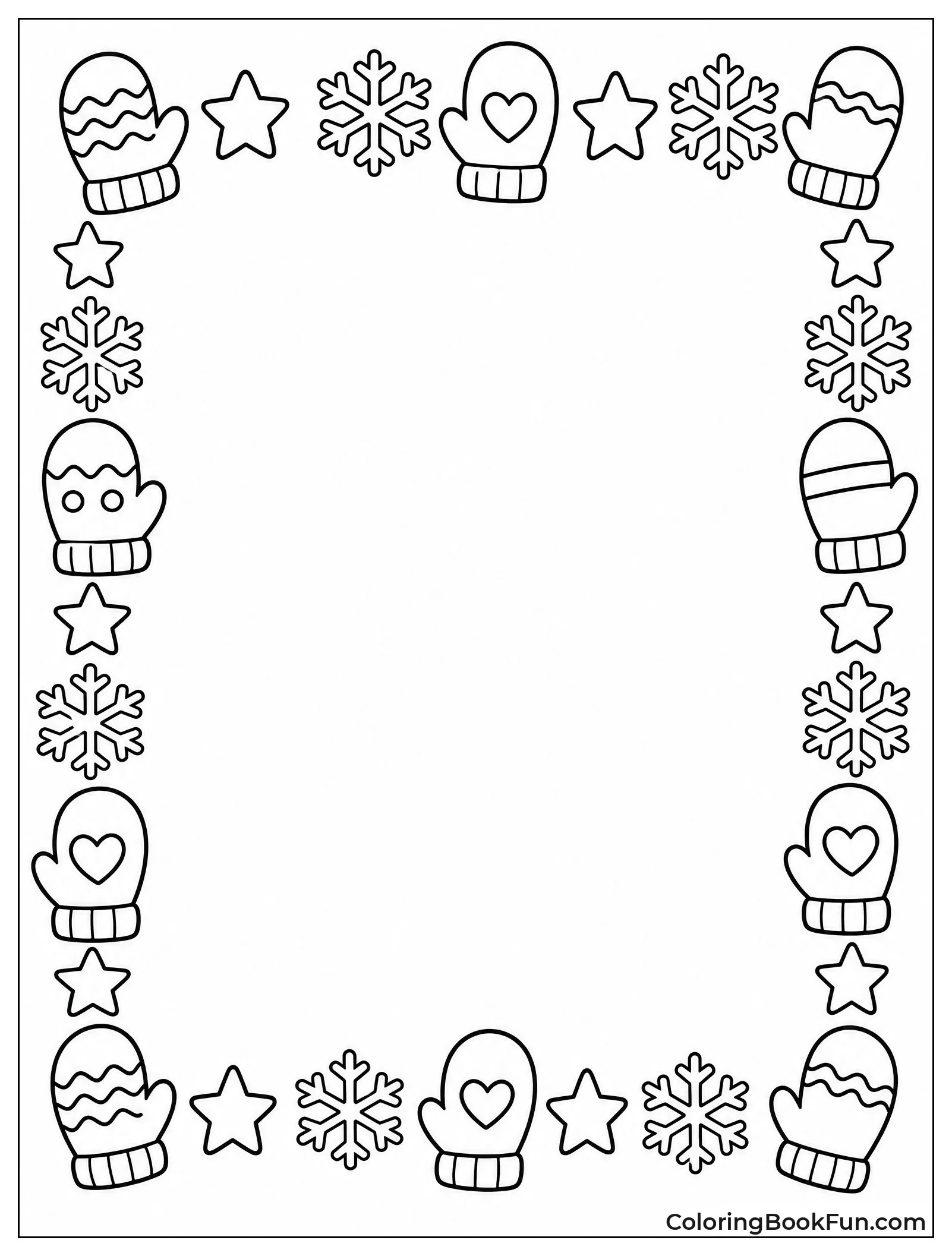 Mitten Border Frame with Snowflakes