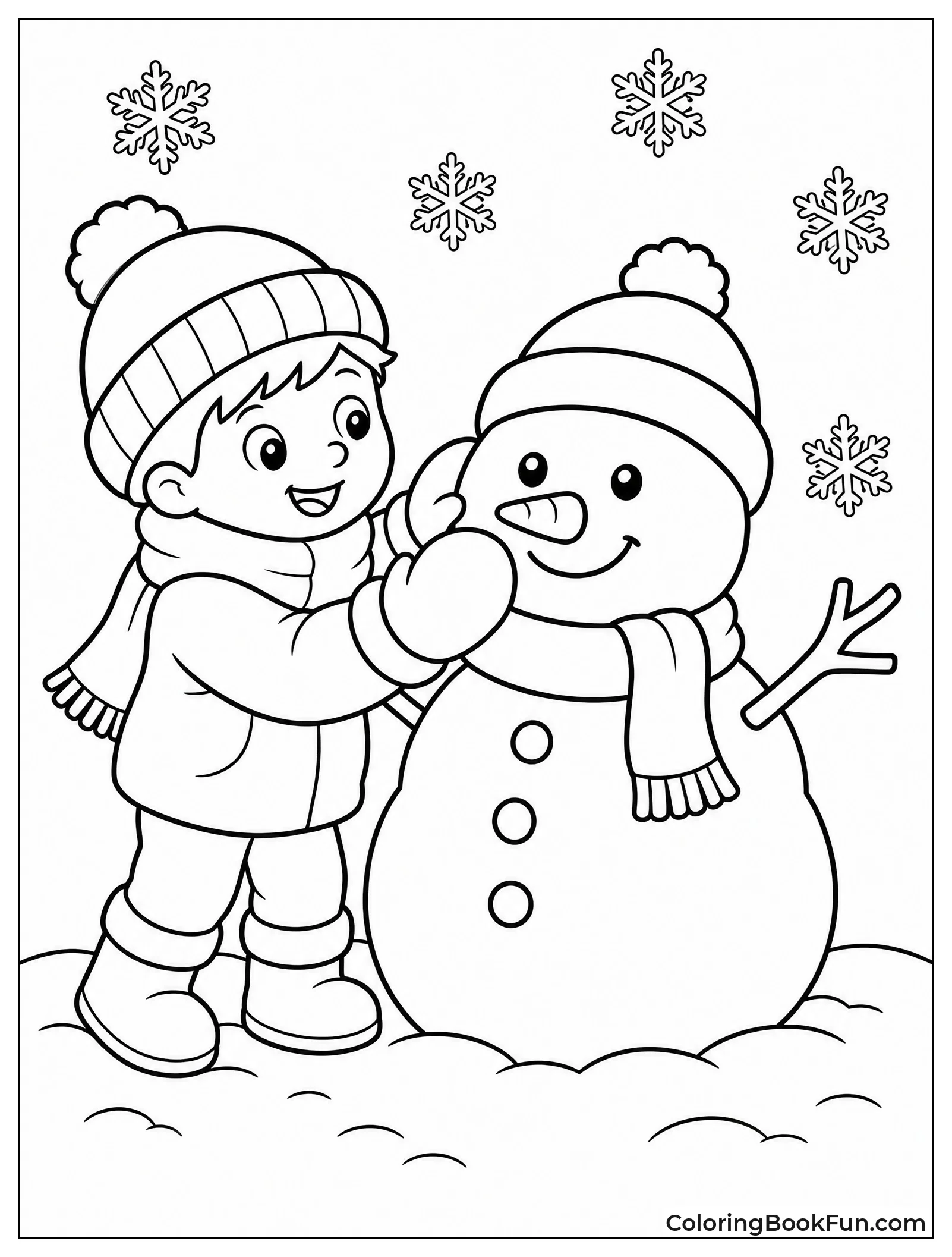 Child Building a Snowman in Mittens