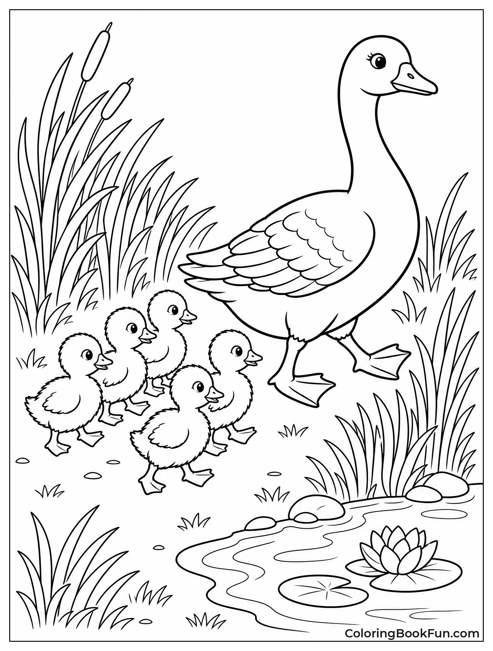 Mother Goose Leading Her Goslings