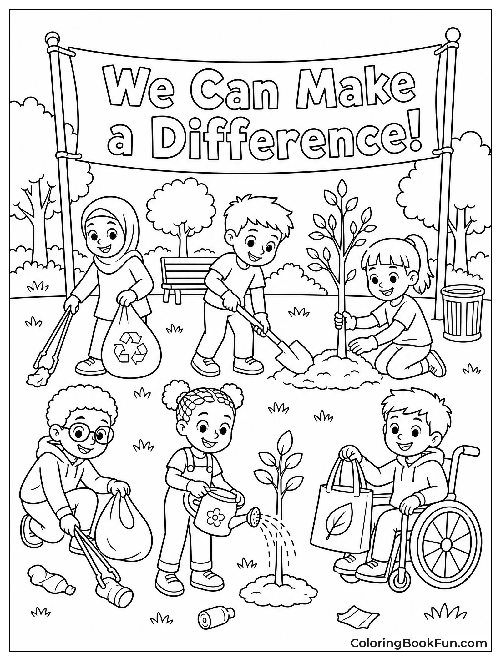 Children Plant Trees in Park