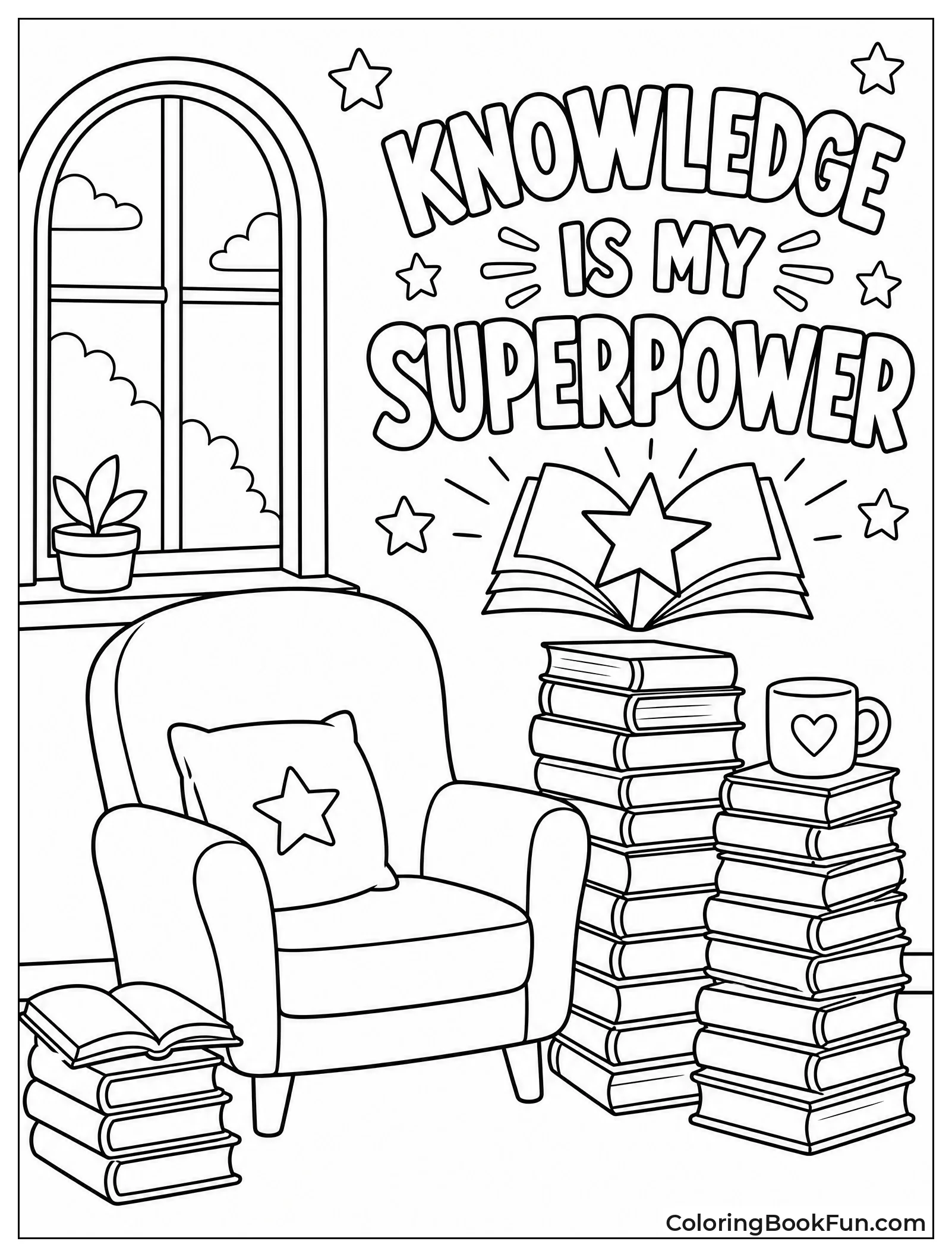 Cozy Chair Holds Stacks of Books