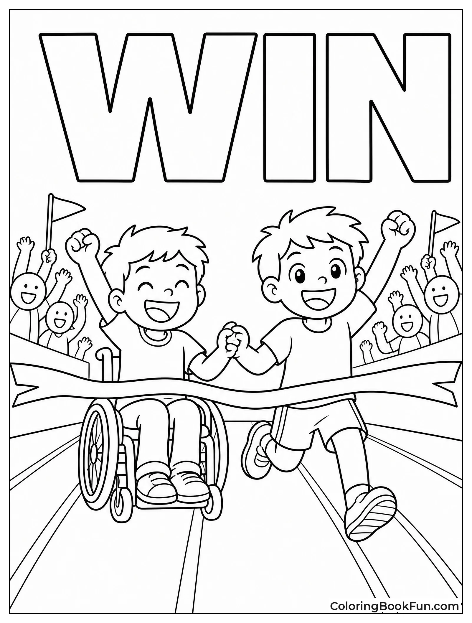 Kids Cross Finish Line Side by Side