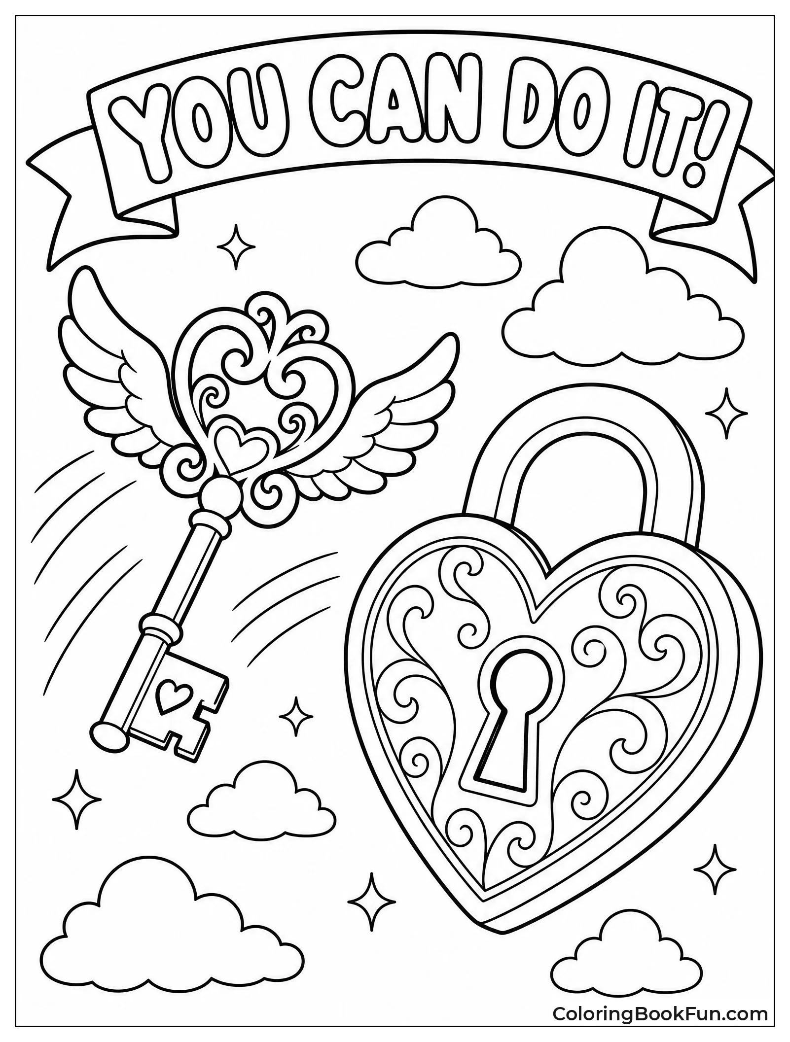 Winged Key Flies Toward Heart Lock