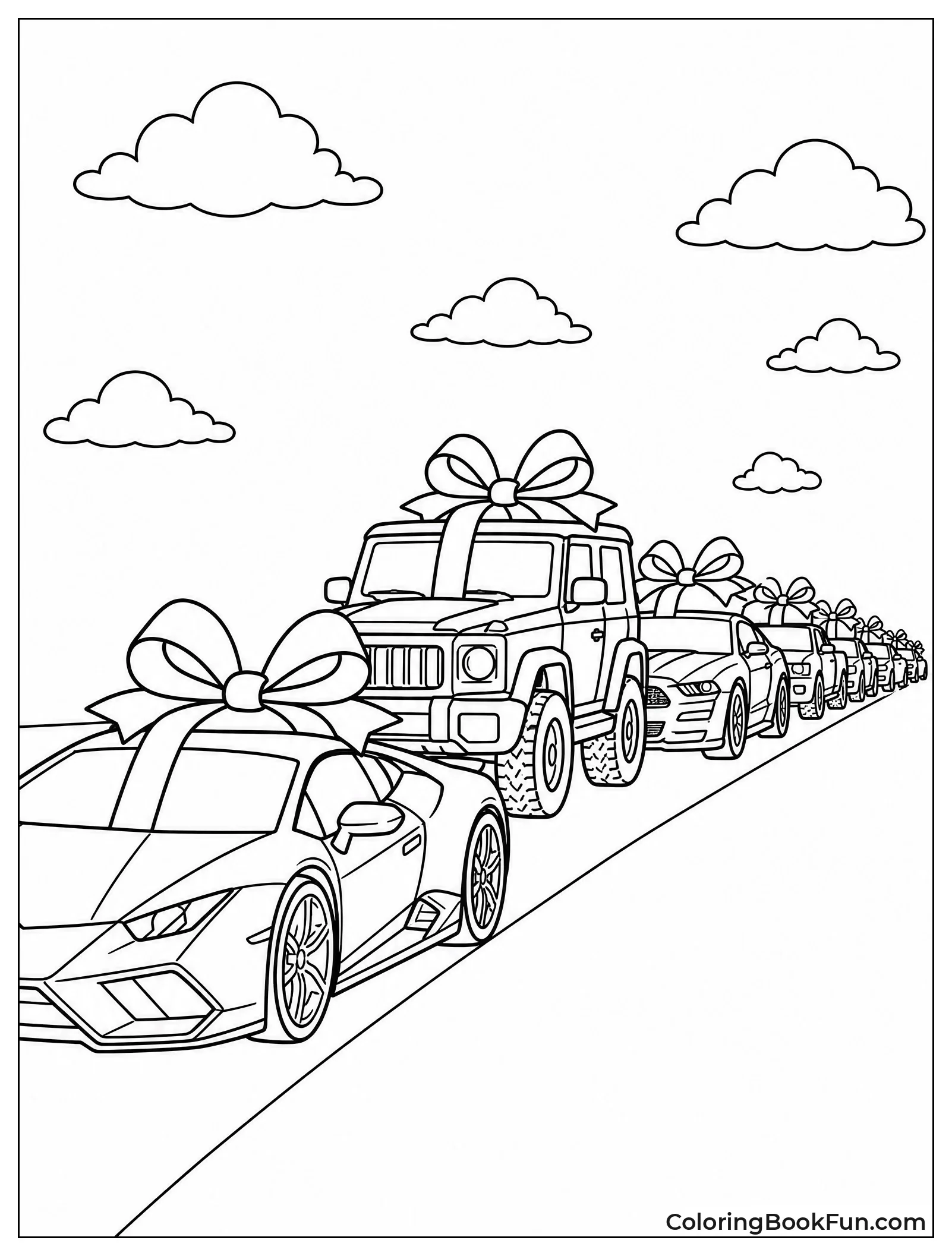 Row of Cars with Gift Bows