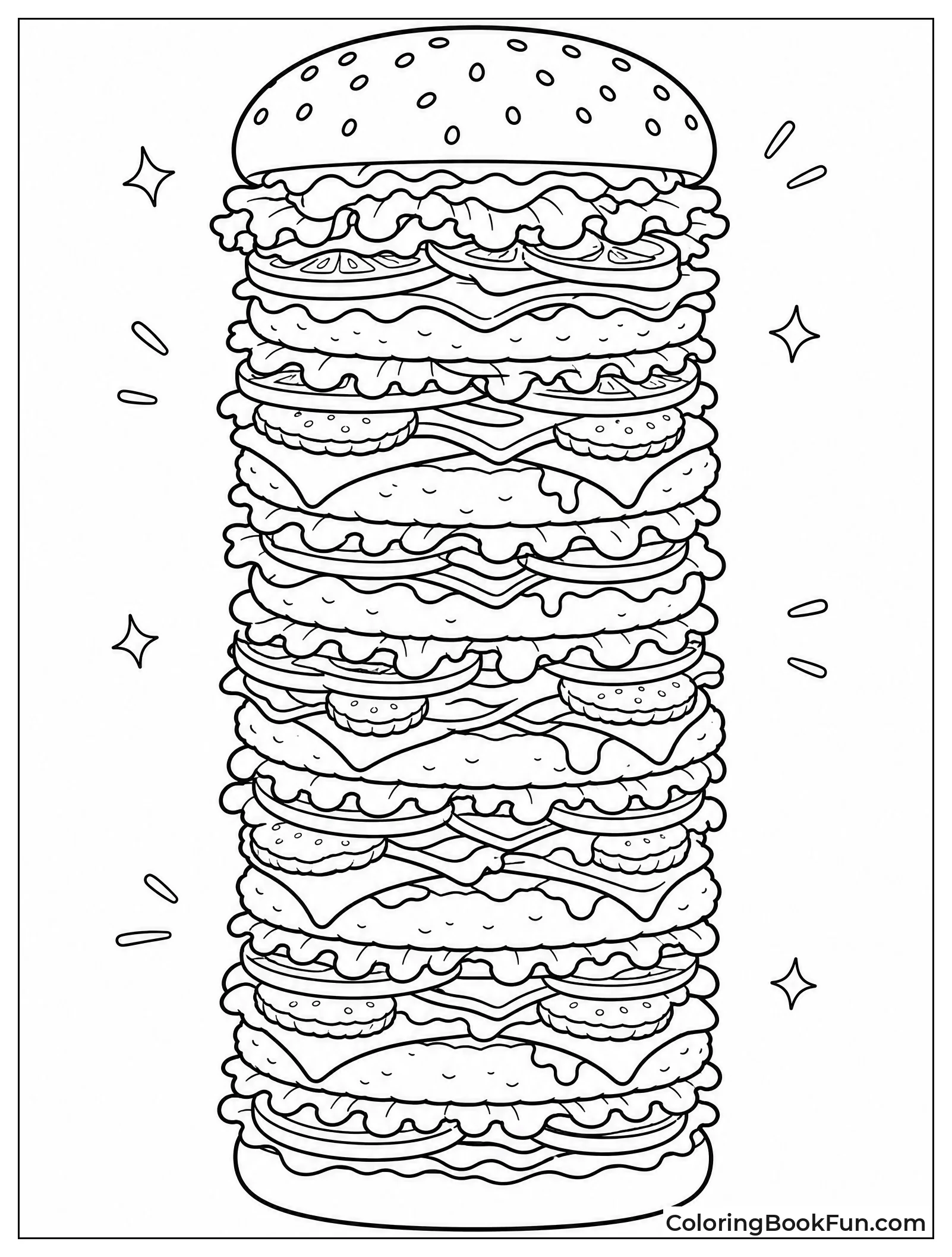 Giant Burger Stack Reaching the Top