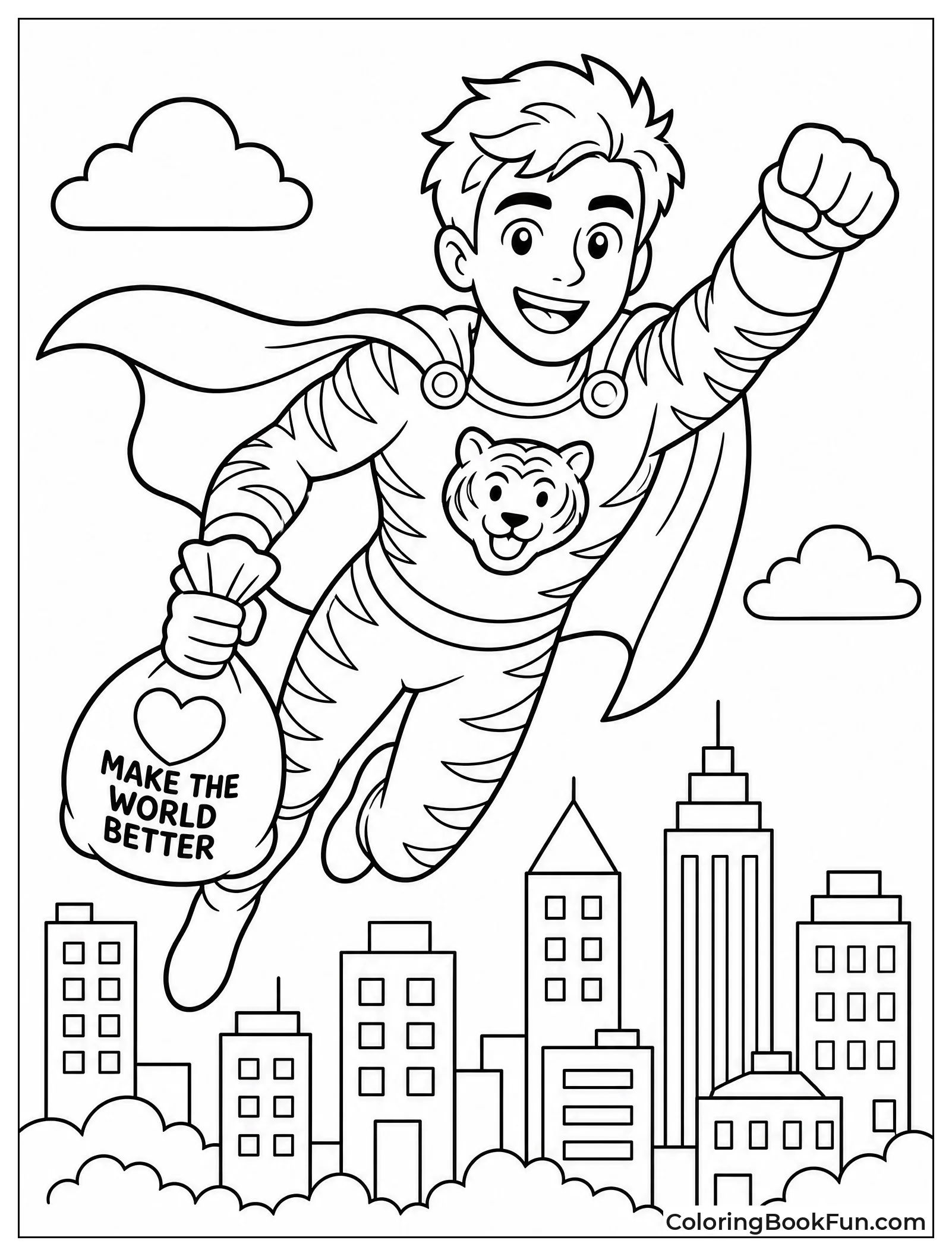 Superhero MrBeast Flying over City