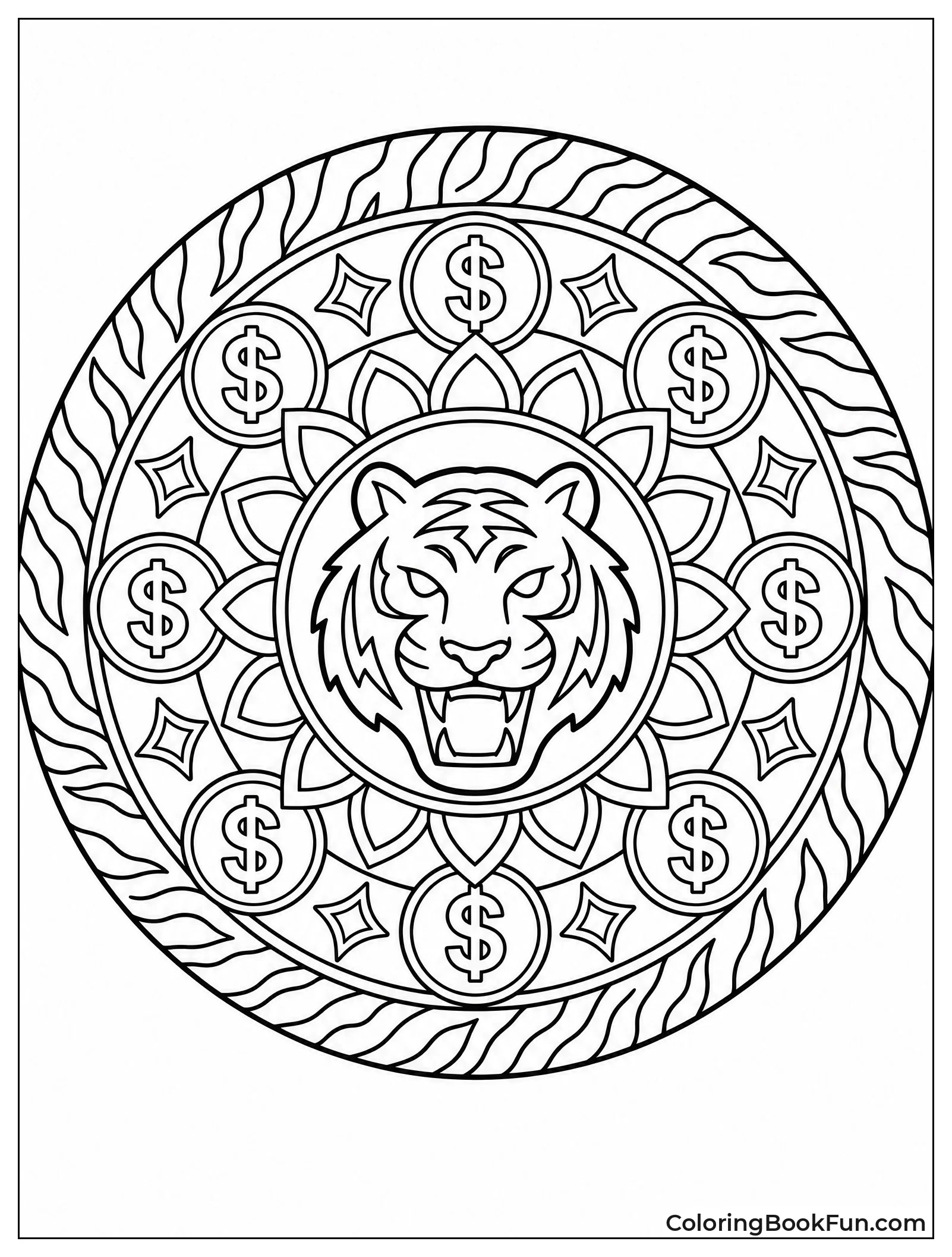 Mandala with Tiger Stripes and Logos