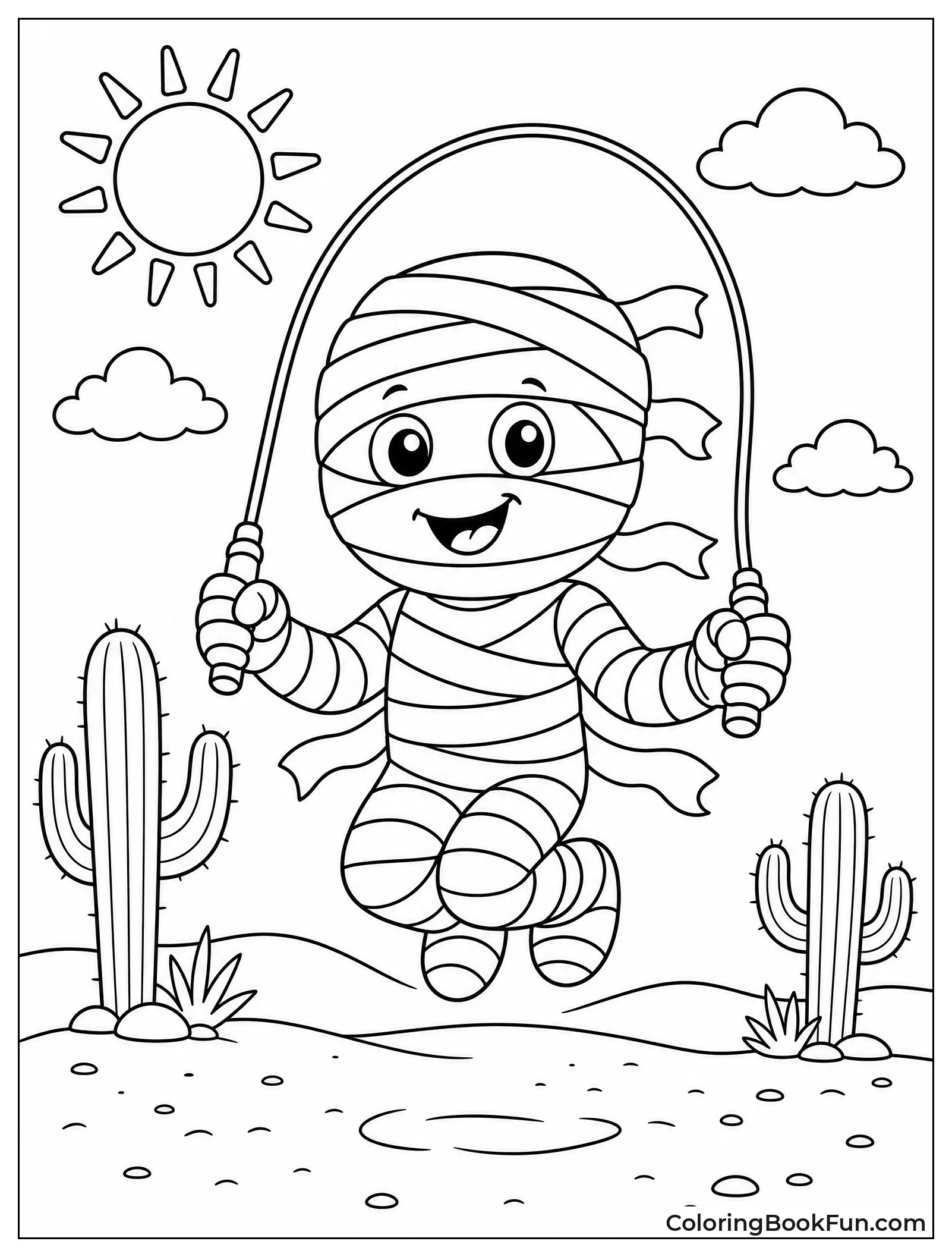 Mummy Jumping Rope in Desert
