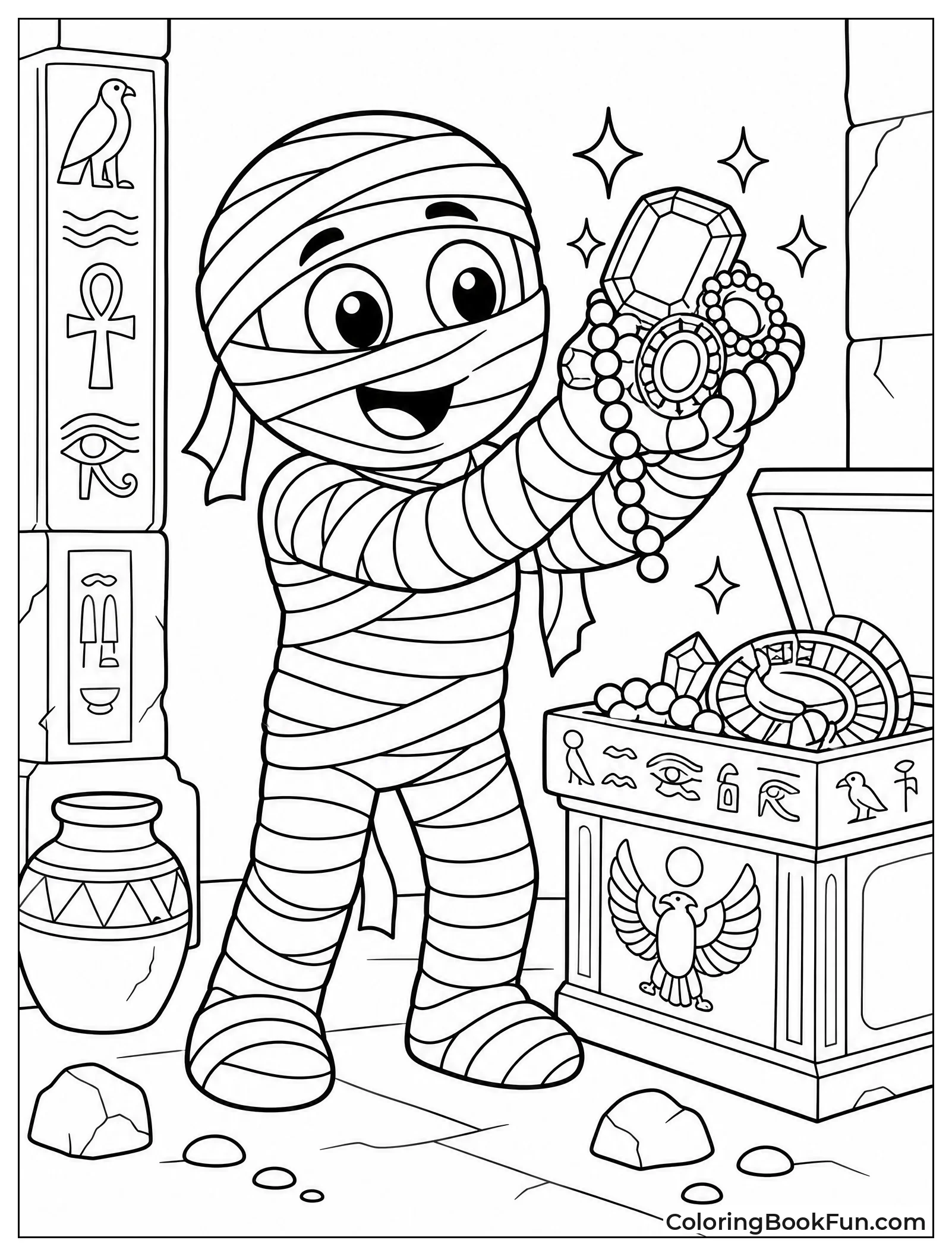 Mummy Holding Sparkling Treasure Jewels
