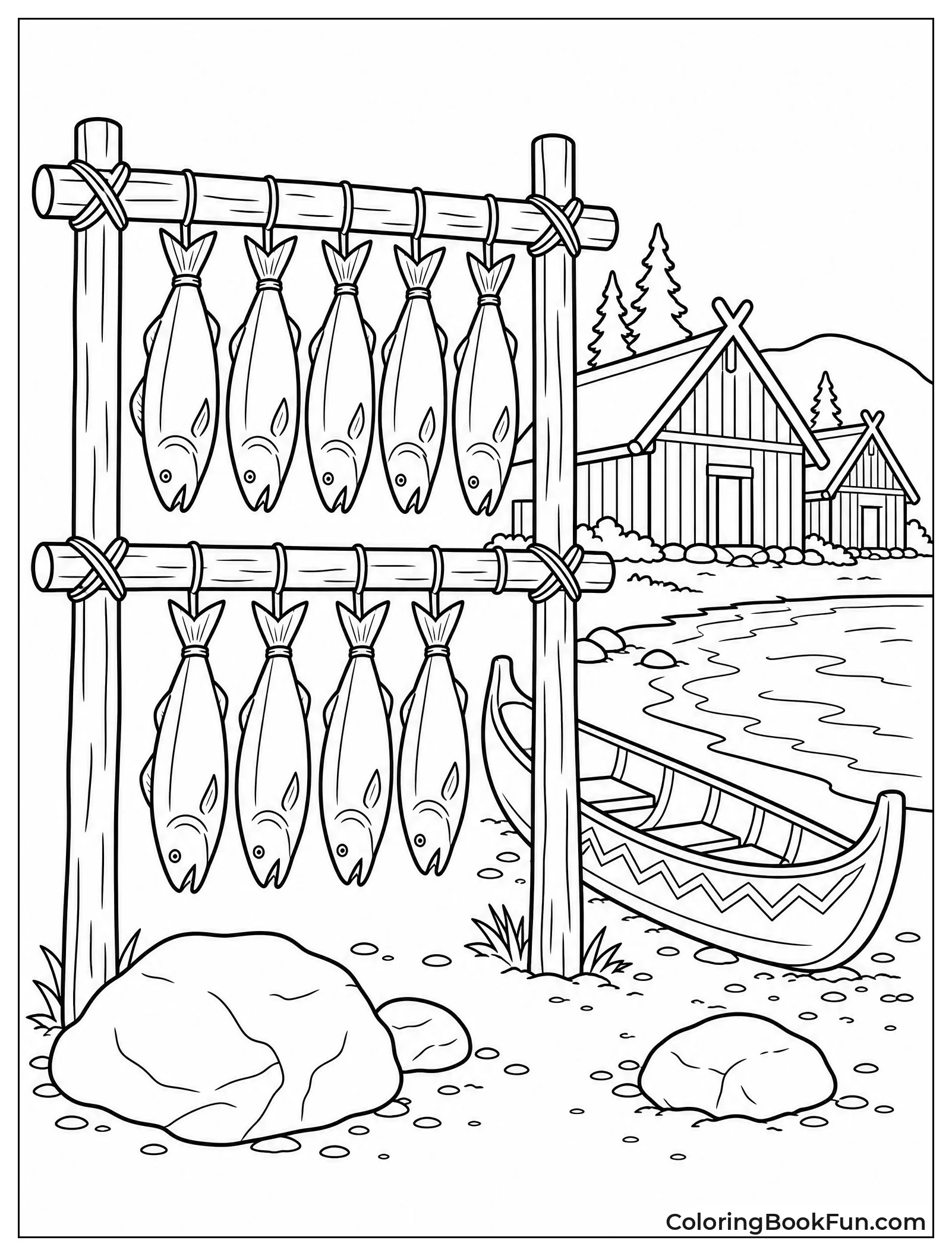 Drying Fish on Wooden Racks