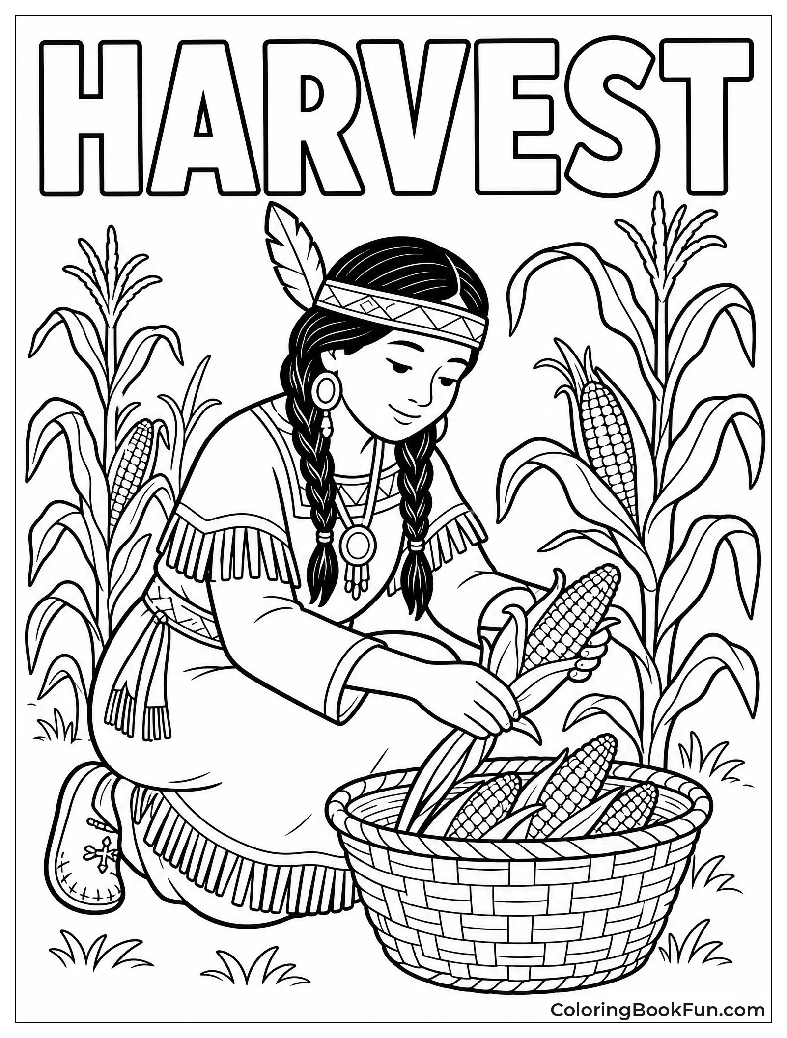 Woman Gathering Corn into Basket