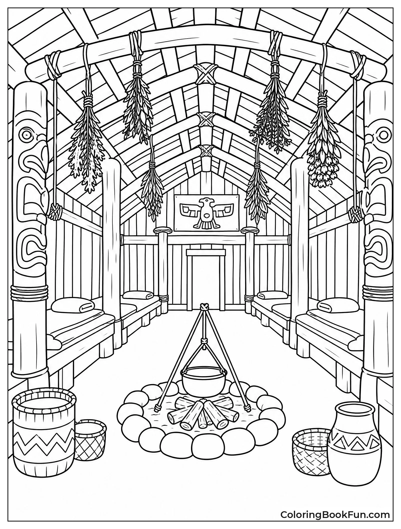 Inside View of Wooden Longhouse