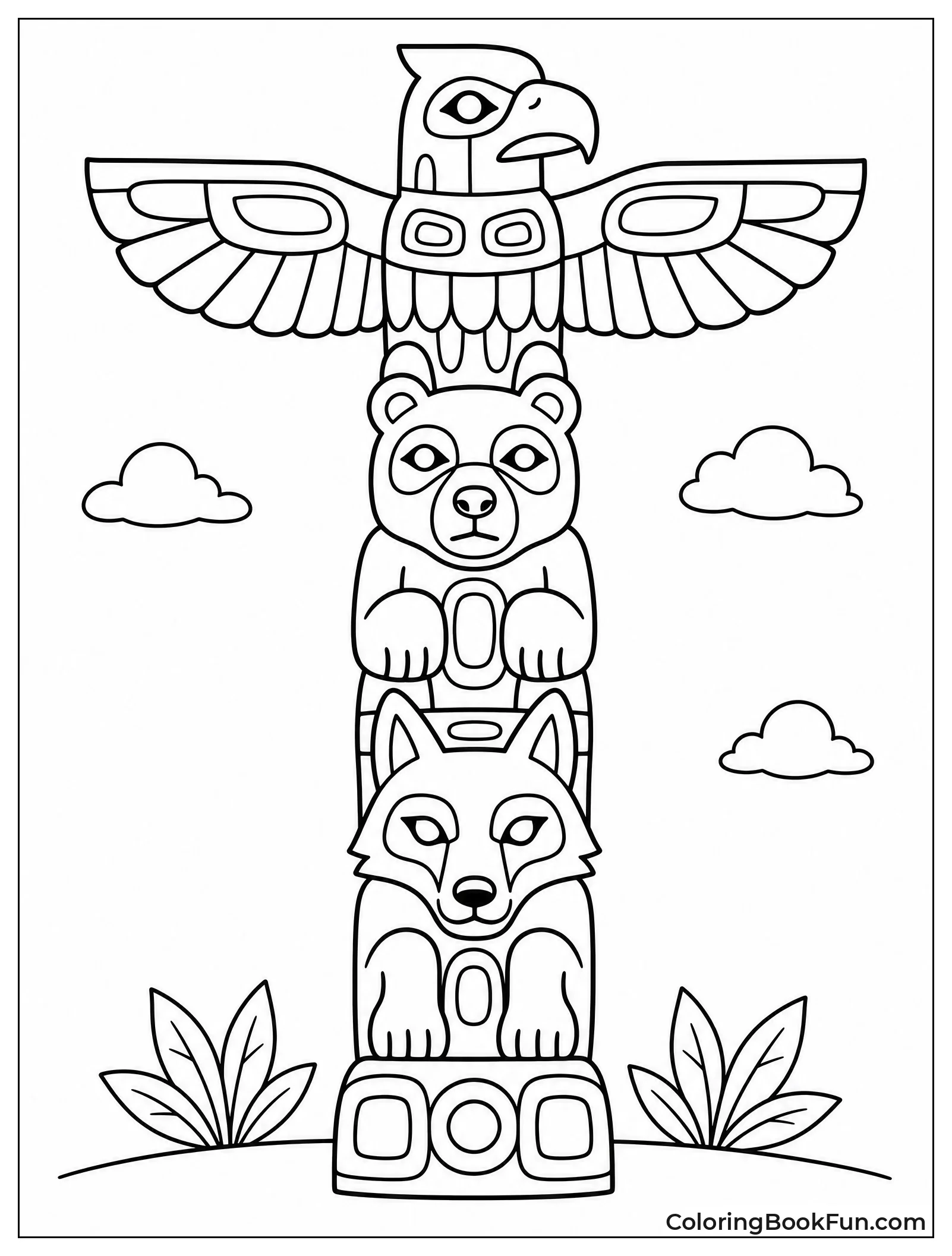 Tall Totem Pole Carved with Animals