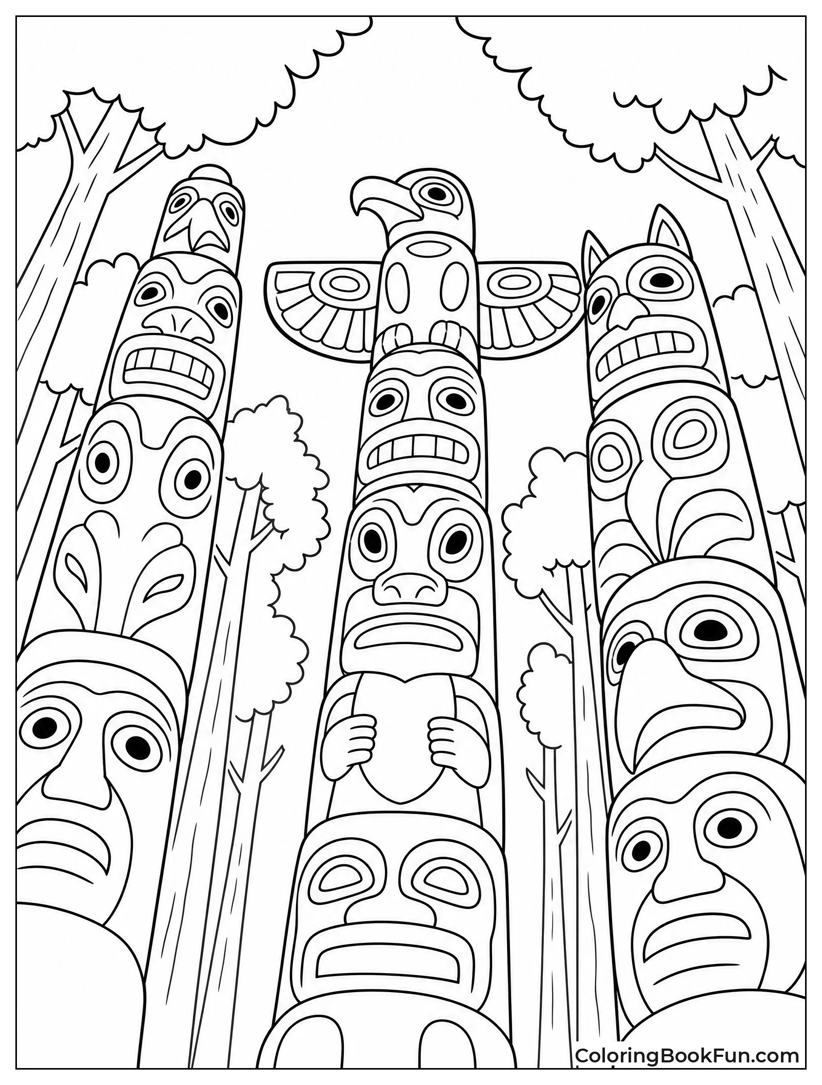 Looking Up at Tall Totem Poles