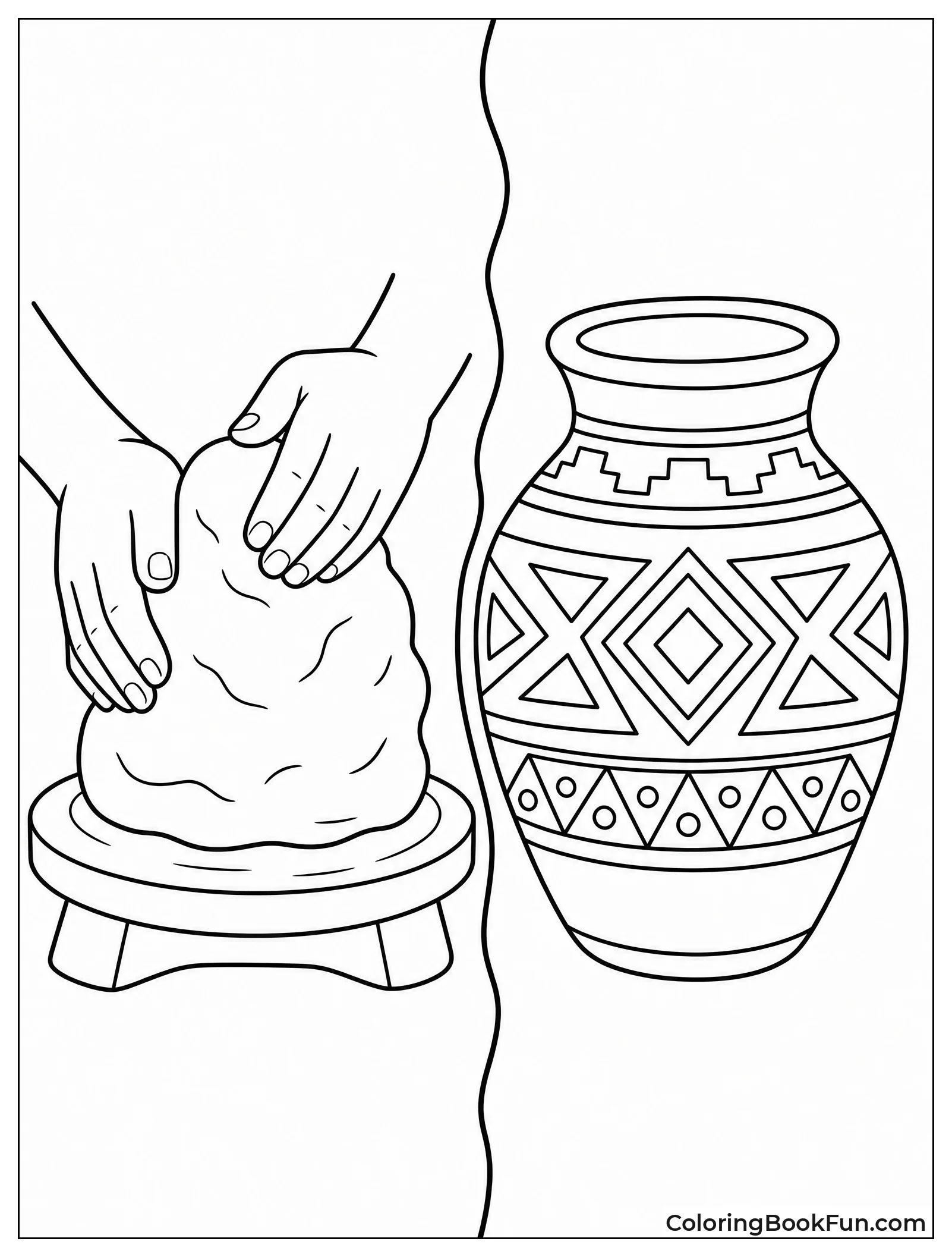 Shaping Clay and Finished Painted Pot