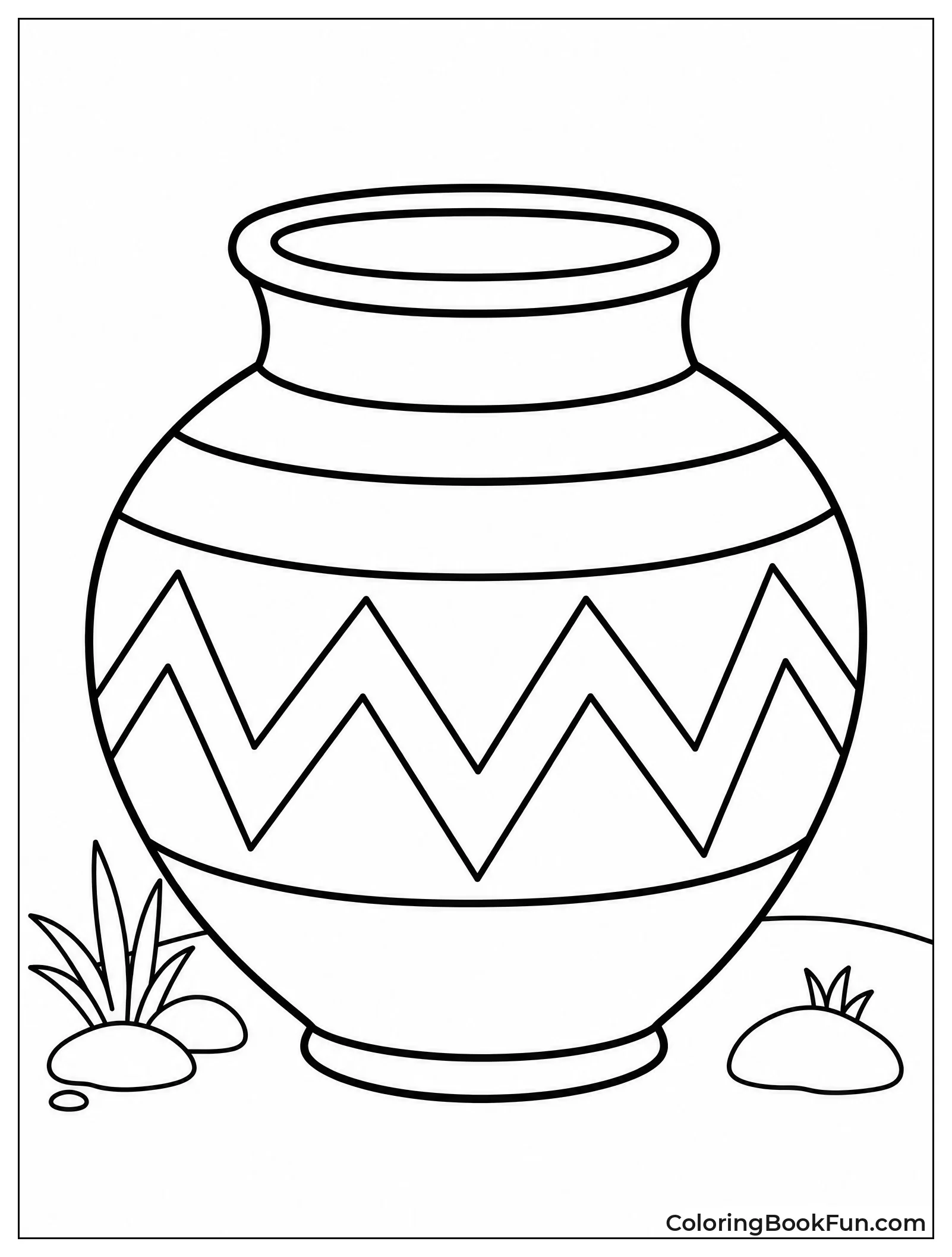 Simple Clay Pot with Zigzag Lines